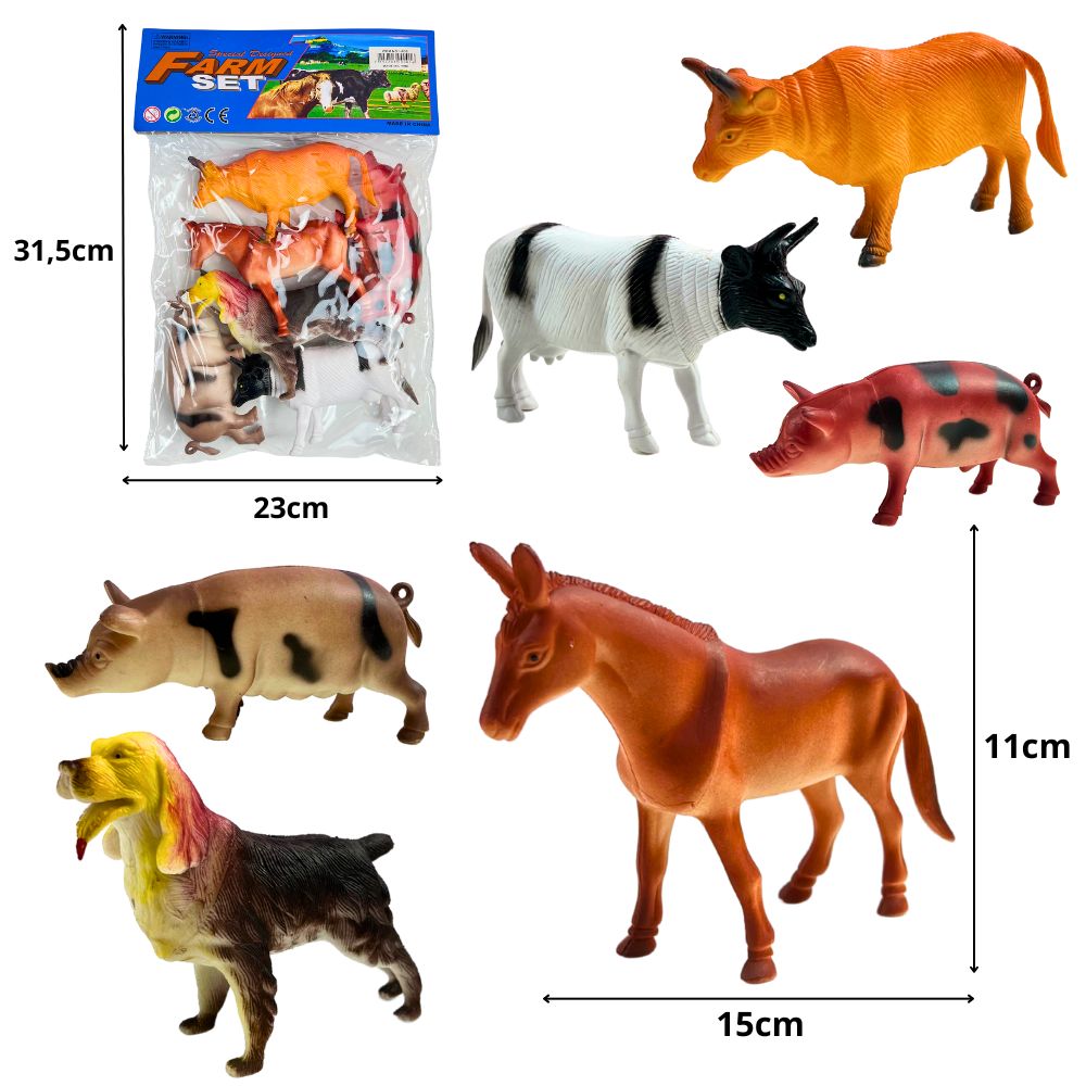 A - KIT ANIMAIS DA FAZENDA GRANDE (PVC) NA SOLAPA  (PRODUTO EMBORRACHADO)