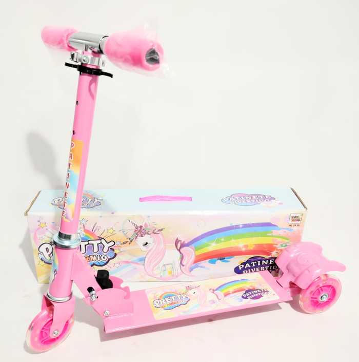F - PATINETE UNICORNIO METAL 3 RODAS COM LUZ 