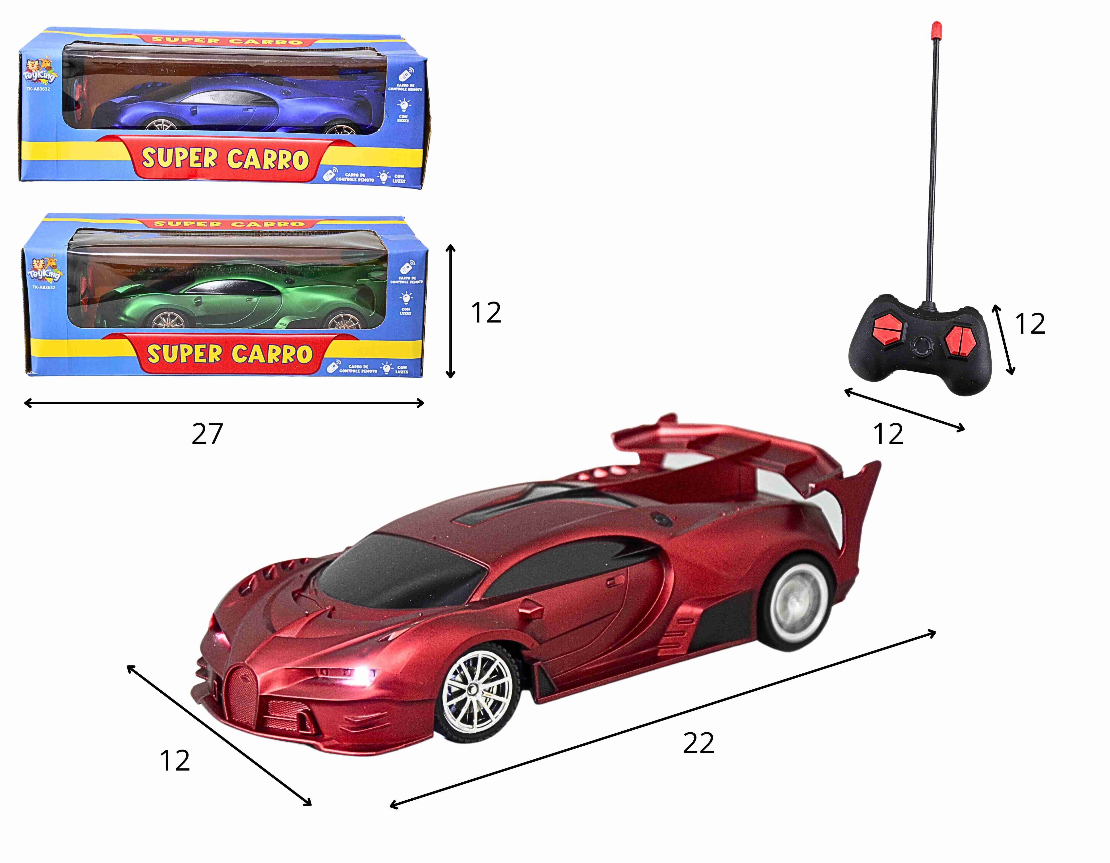 F - CARRO DE CONTROLE TOTAL REPLICA BUGATTI COM CORES VARIADAS (PINTURA METALICA)