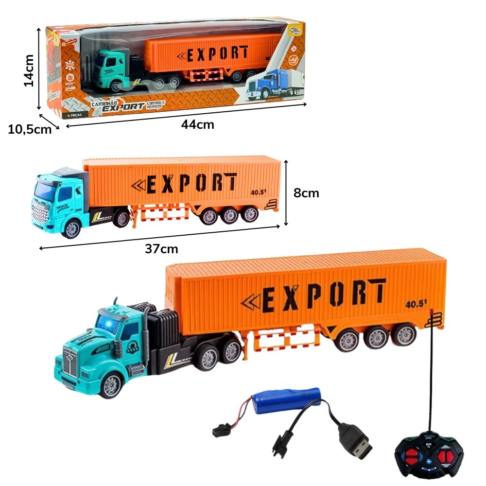 F - CAMINHÃO CONTAINER DE CONTROLE REMOTO TOTAL COM MODELOS VARIADOS (BATERIA RECARREGAVEL)