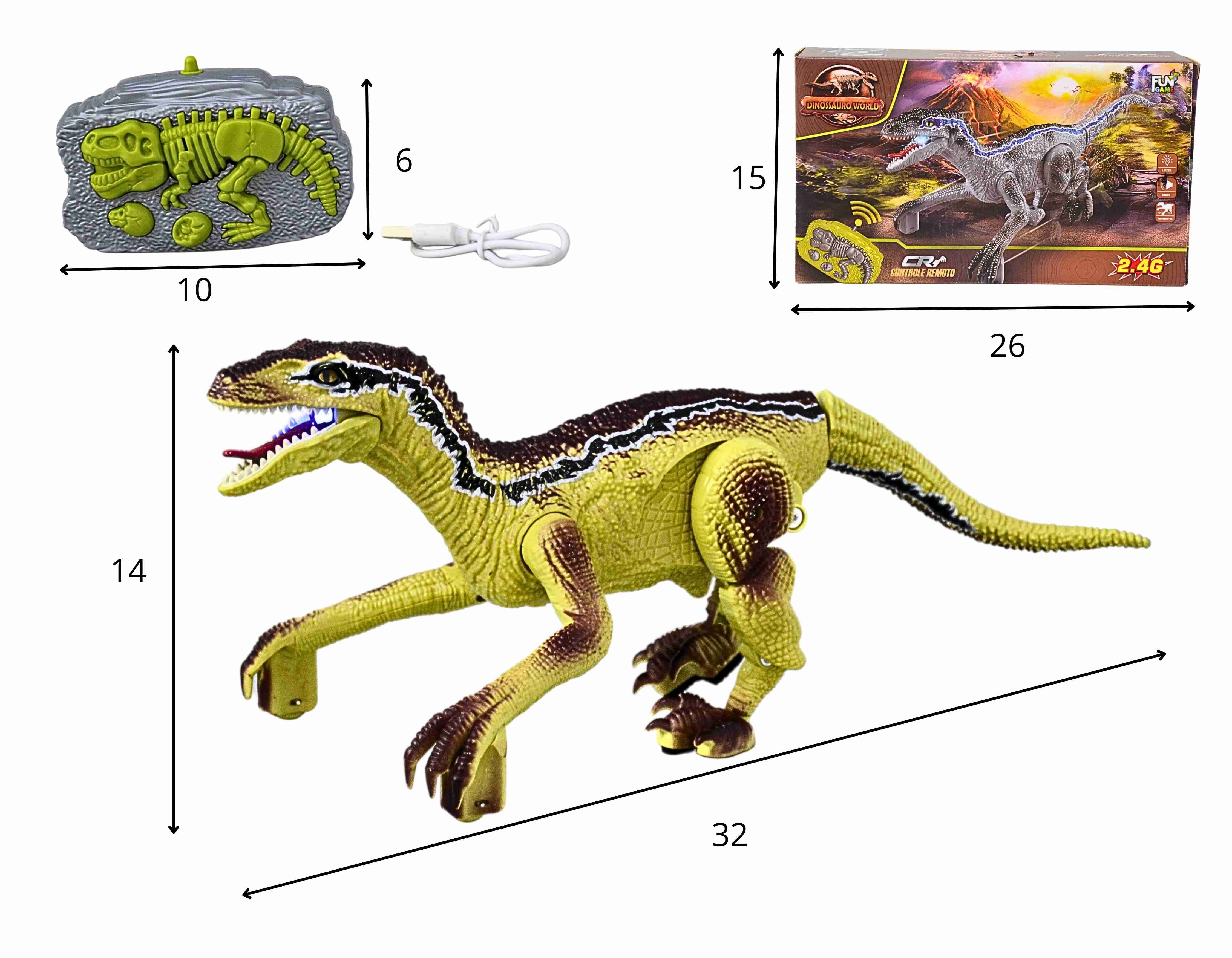 D - DINOSSAURO CONTROLE REMOTO RECARREGAVEL COM SOM E ILUMINAÇÃO