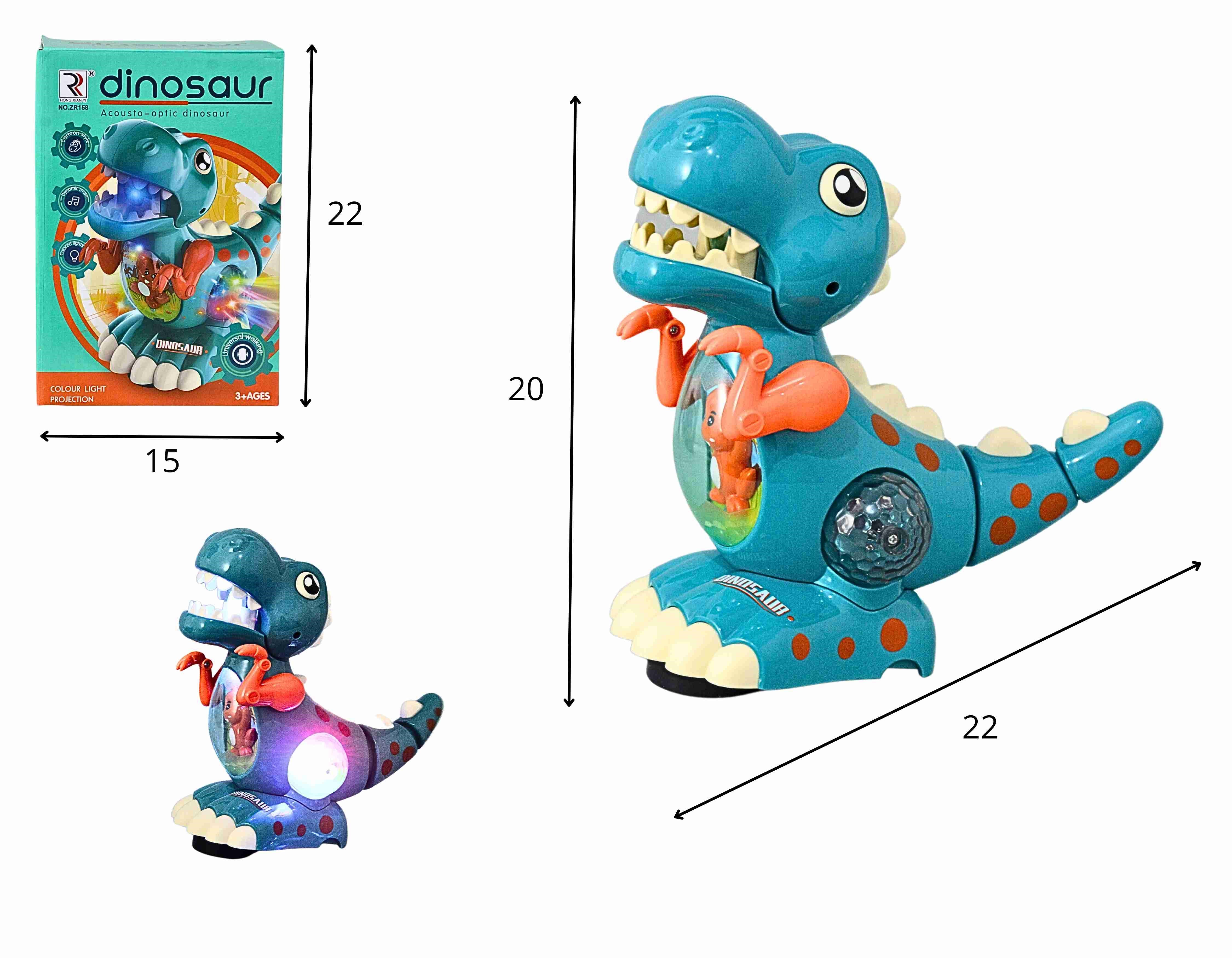 D - DINOSSAURO Á PILHA BATE E VOLTA COM SOM E ILUMINAÇÃO
