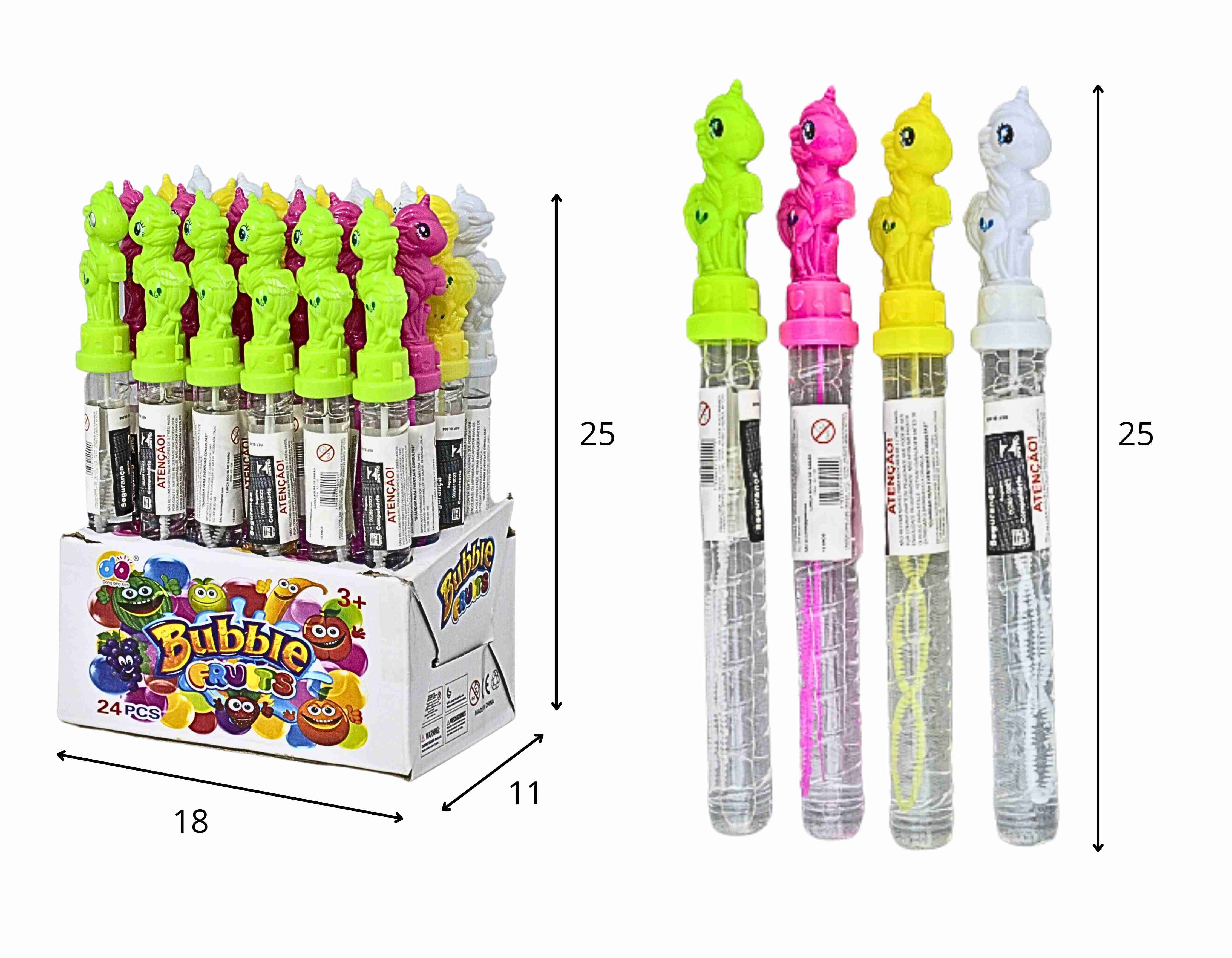 B - BASTAO LANÇA BOLHAS UNICORNIO CORES VARIADAS NO DISPLAY COM 24 PEÇAS 