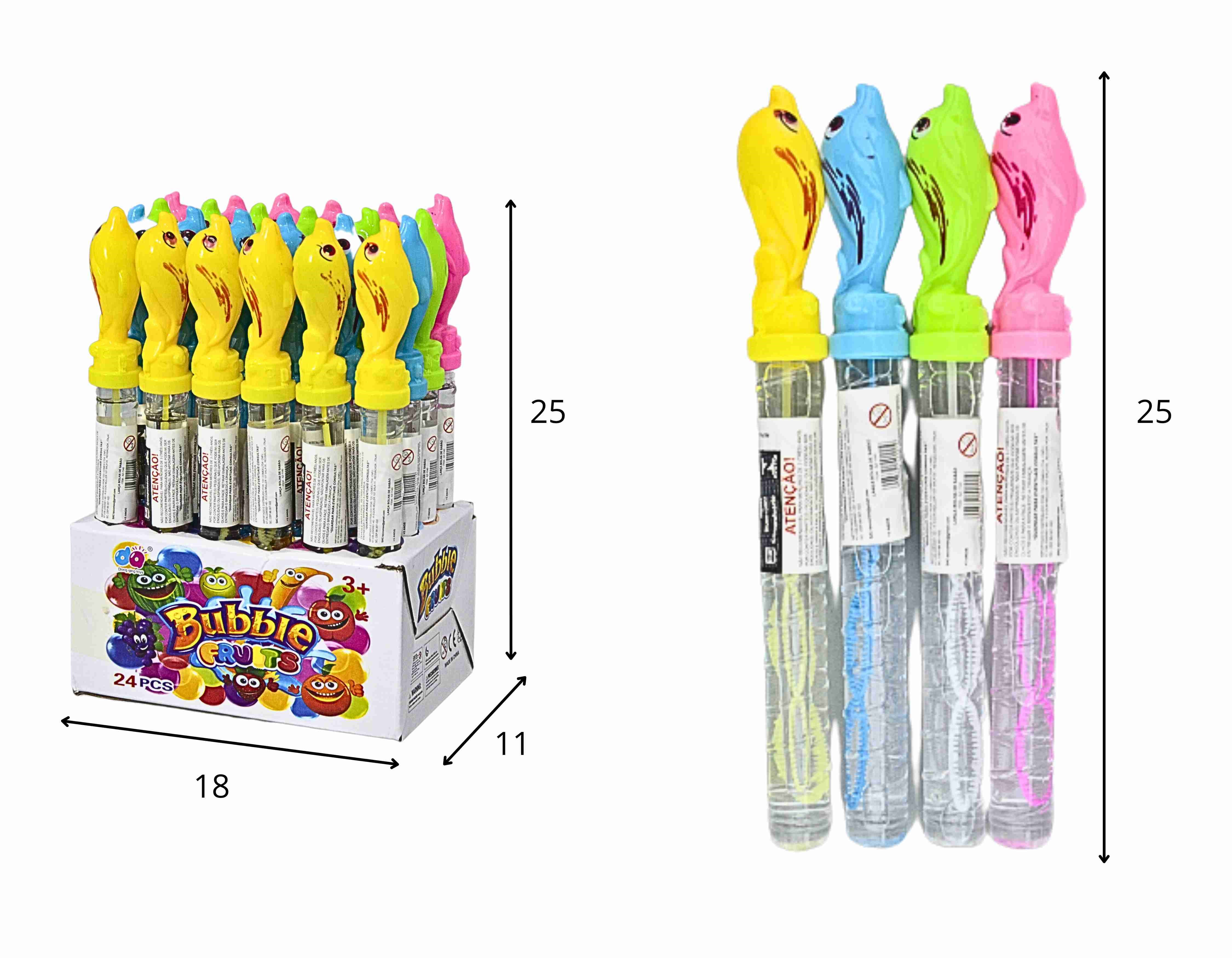 B - BASTÃO LANÇA BOLHAS DE SABÃO GOLFINHO NO DISPLAY COM 24 PEÇAS E CORES VARIADAS 