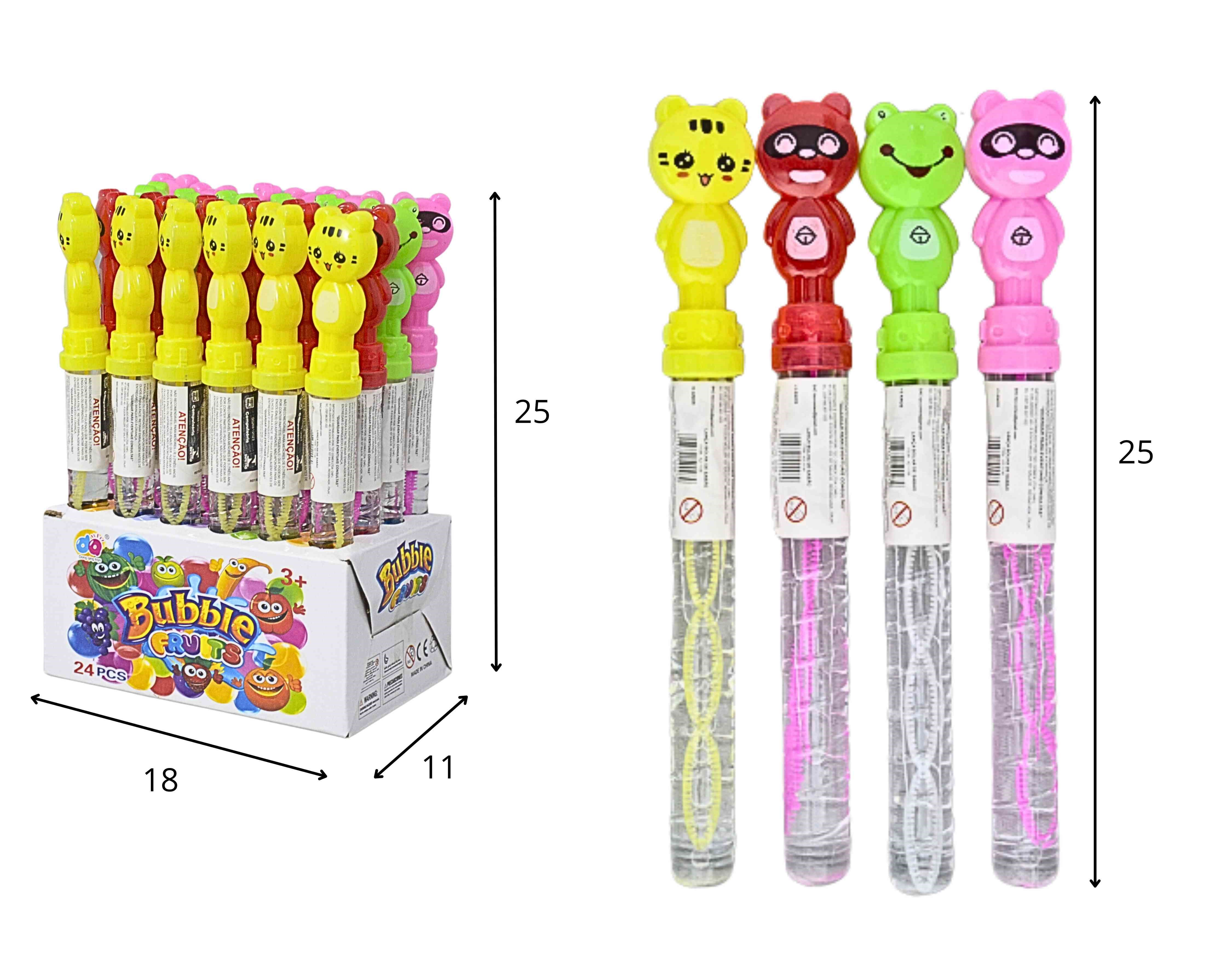B - BASTÃO LANCA BOLHAS DE SABÃO BICHOS VARIADOS NO DISPLAY COM 24 PEÇA