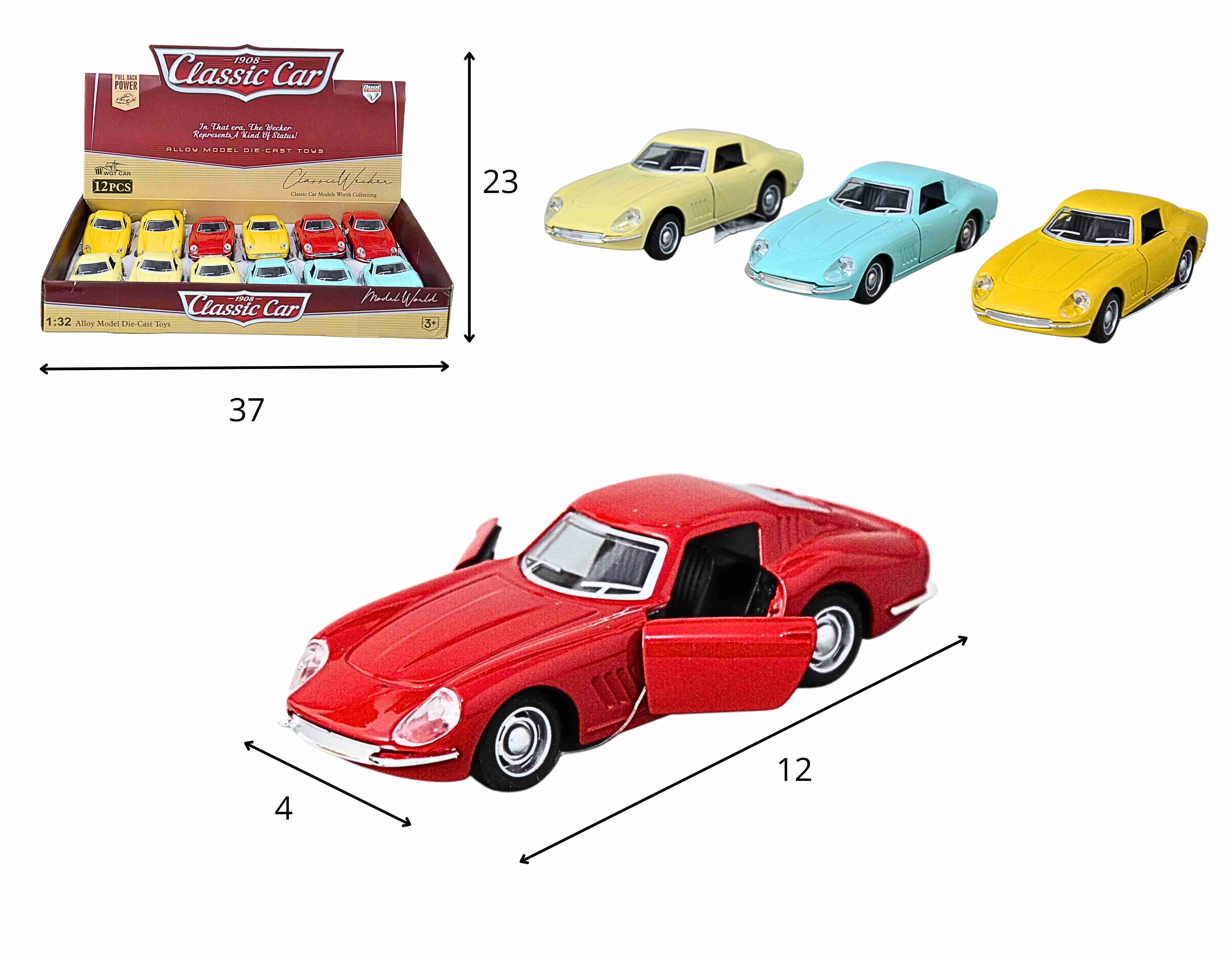 C - KIT COLEÇÃO CARROS ANTIGOS A FRICCAO NO DISPLAY COM 12 PEÇAS 