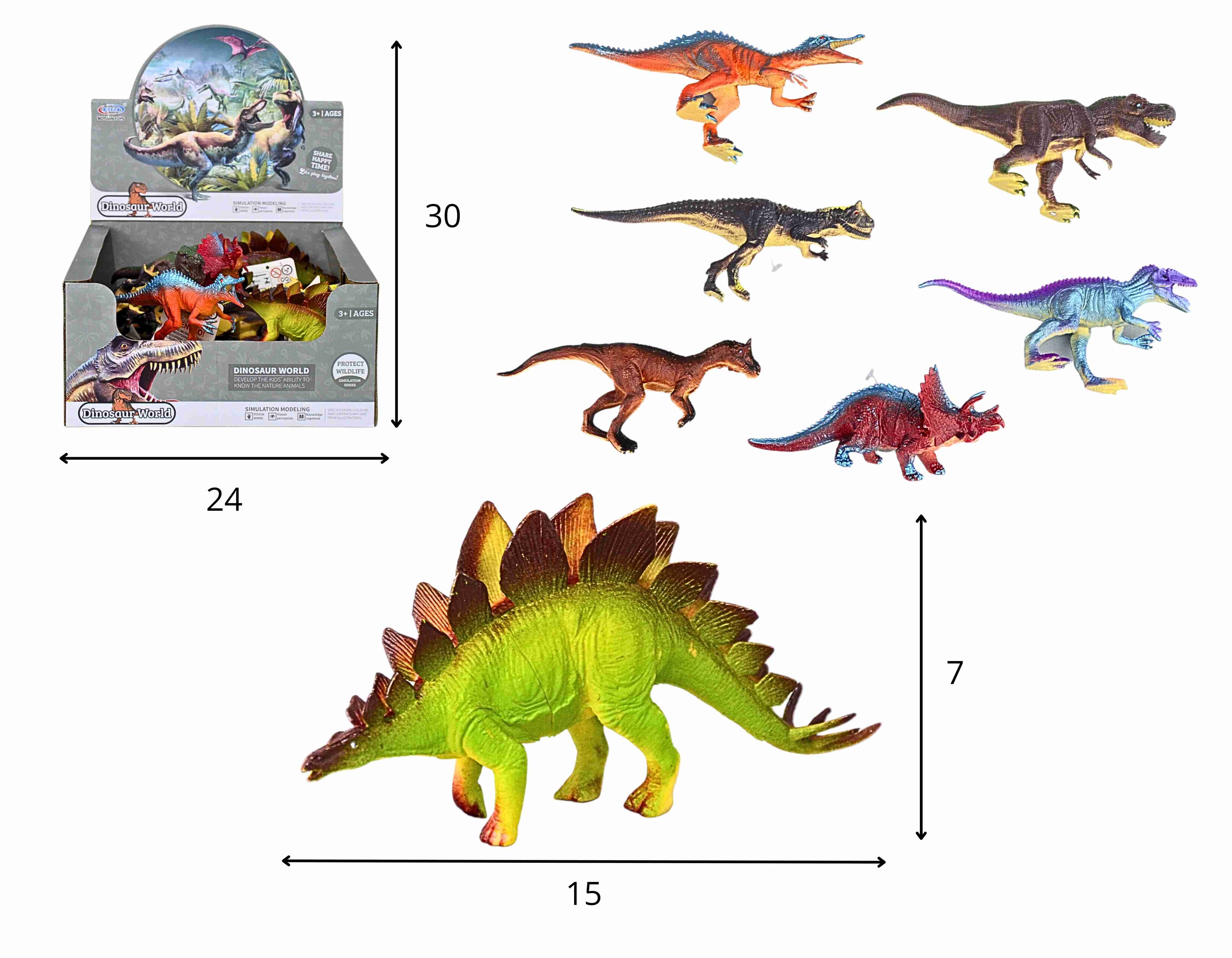 A - DINOSSAURO EMBORRACHADO MODELOS E CORES VARIADAS NO DISPLAY COM 24 PEÇAS 