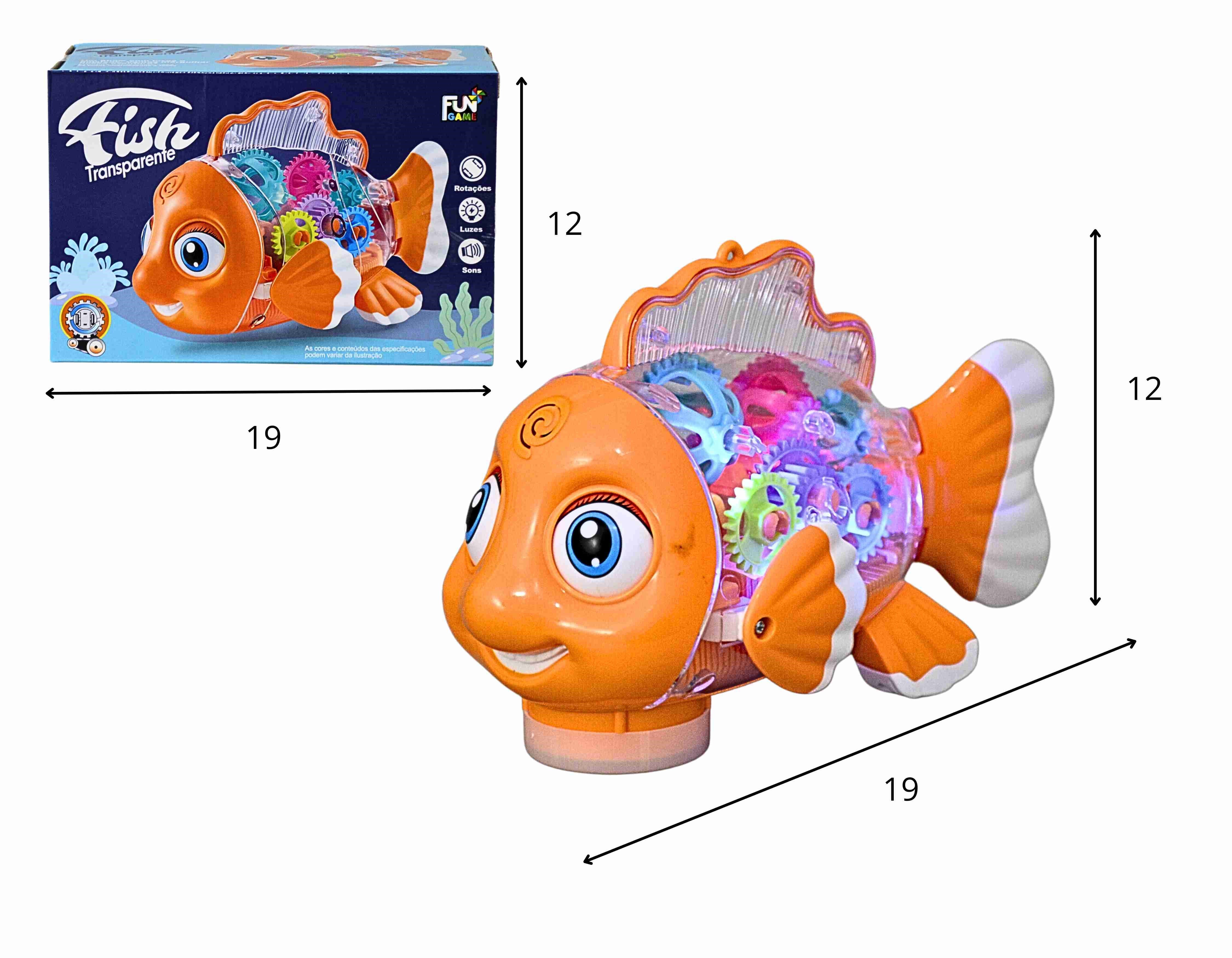D - PEIXE NEMO TRANSPARENTE A PILHA BATE E VOLTA COM SOM E ILUMINAÇAO