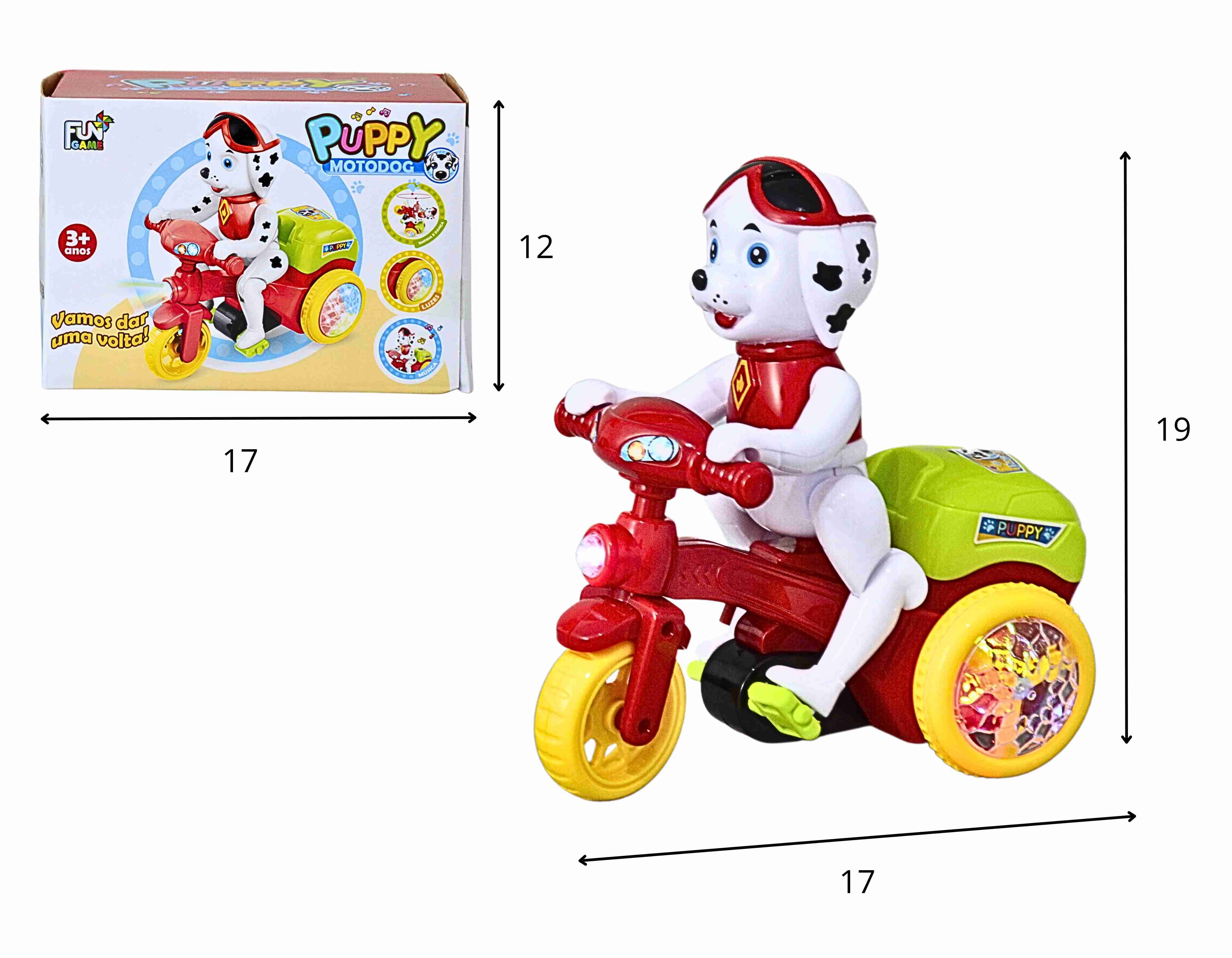 D - TRICICLO COM CACHORRO A PILHA COM SOM E ILUMINAÇÃO (REPLICA PATRULHA CANINA)