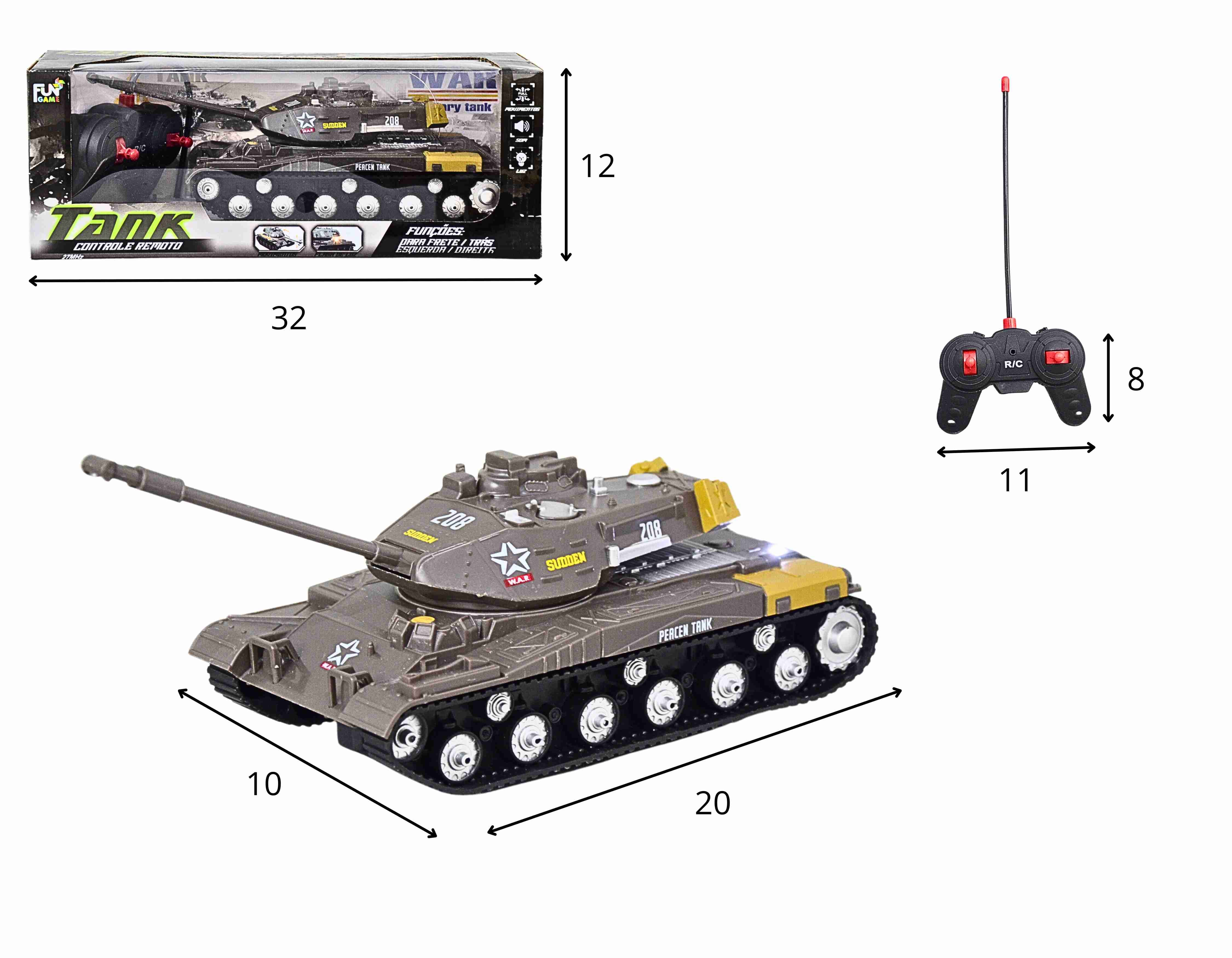 F - TANK DE GUERRA DE CONTROLE REMOTO TOTAL COM LUZ