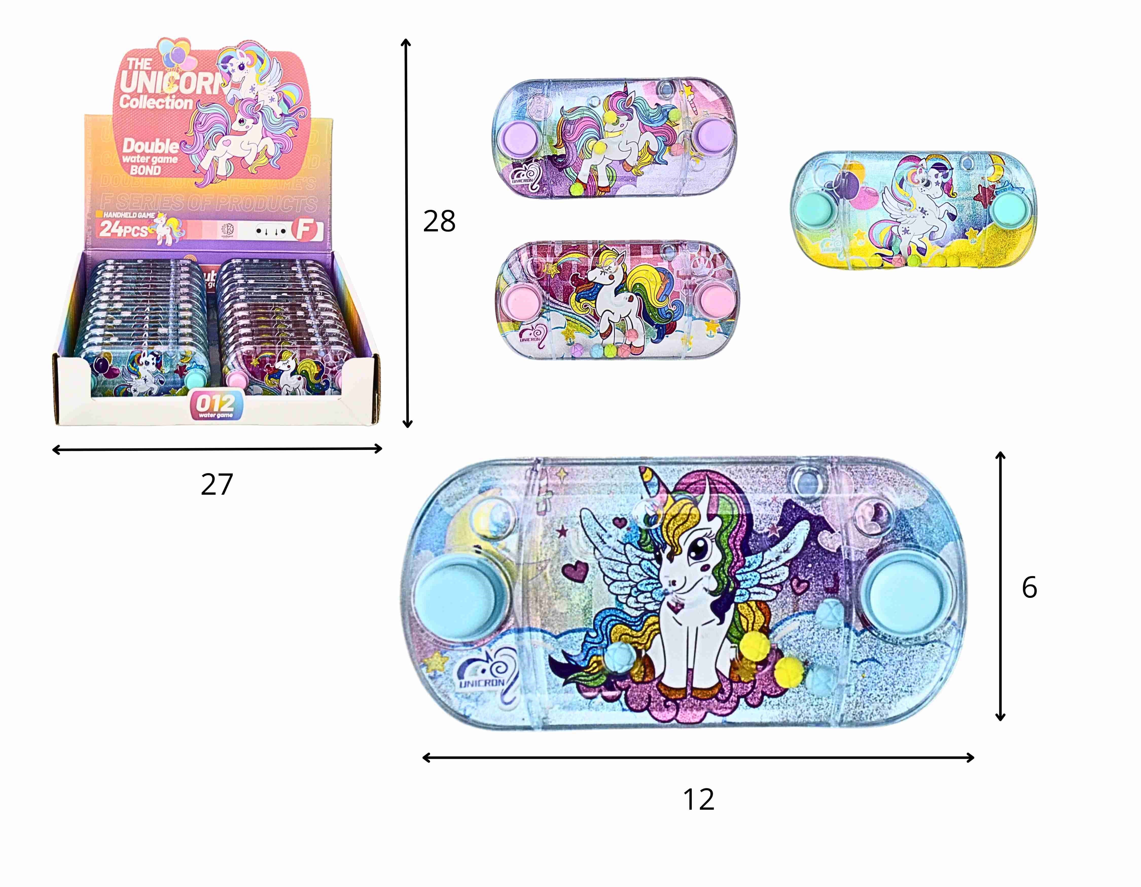 B - AQUAPLAY TEMA UNICORNIO DE ACRÍLICO COM MODELOS VARIADOS E ÁGUA DENTRO NO DISPLAY C/ 24 PCS