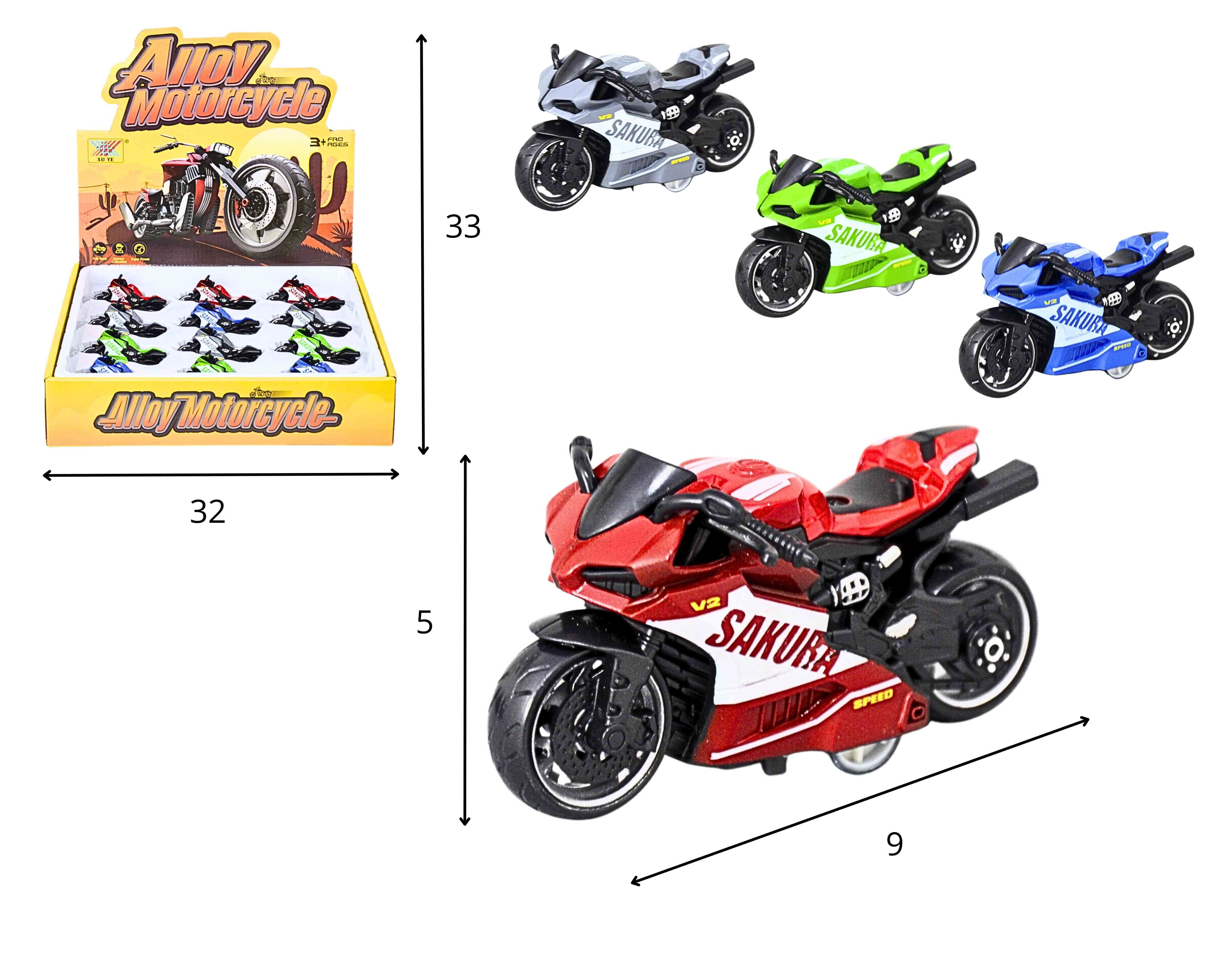C - KIT COLEÇÃO MINI MOTO ESPORTIVA A FRICCAO NO DISPLAY C/ 12 PCS E CORES VARIADAS