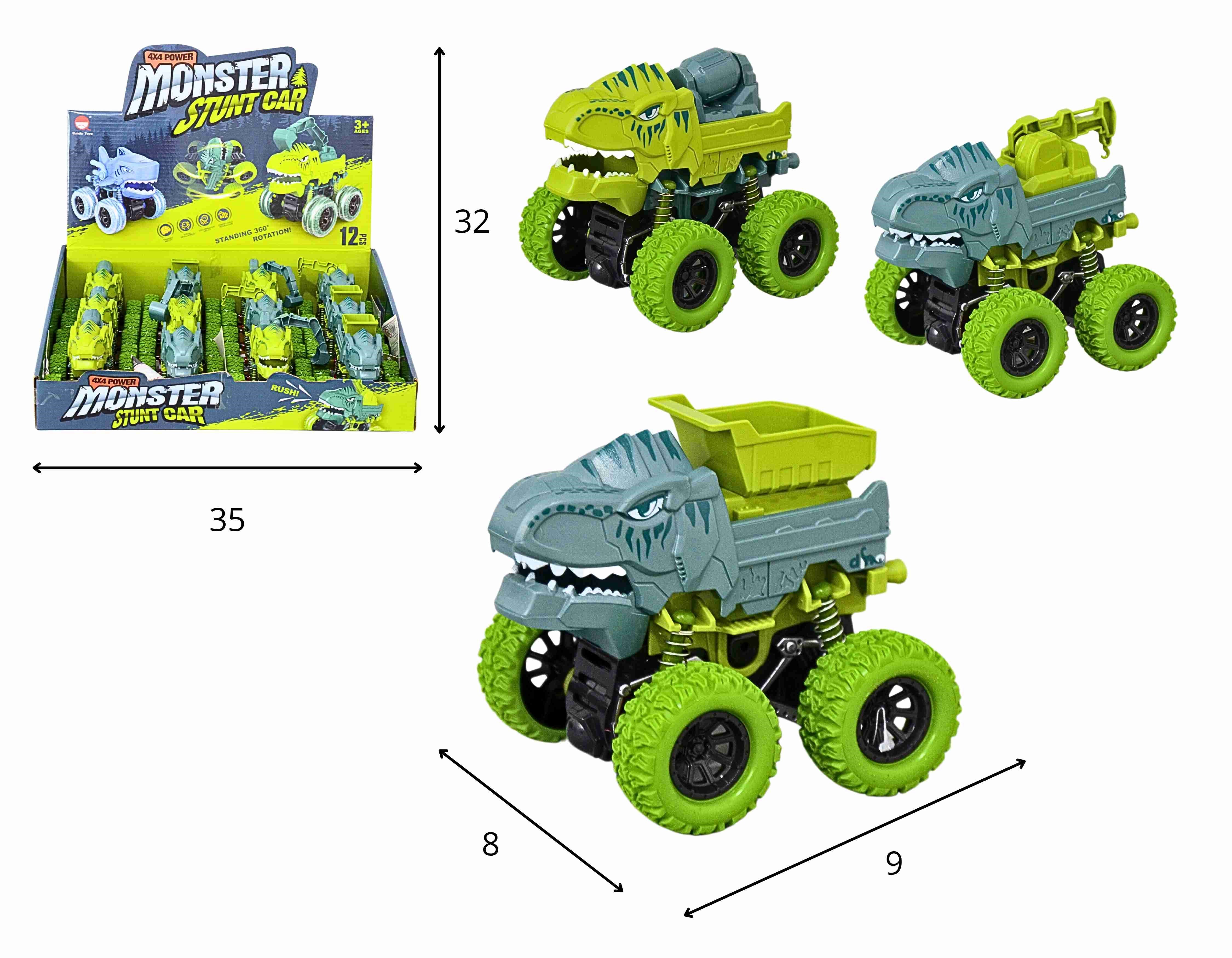C - KIT CAMINHAO DINO A FRICCAO, COM CORES VARIADAS, MEXE A BOCA E SUSPENSAO MOVEL