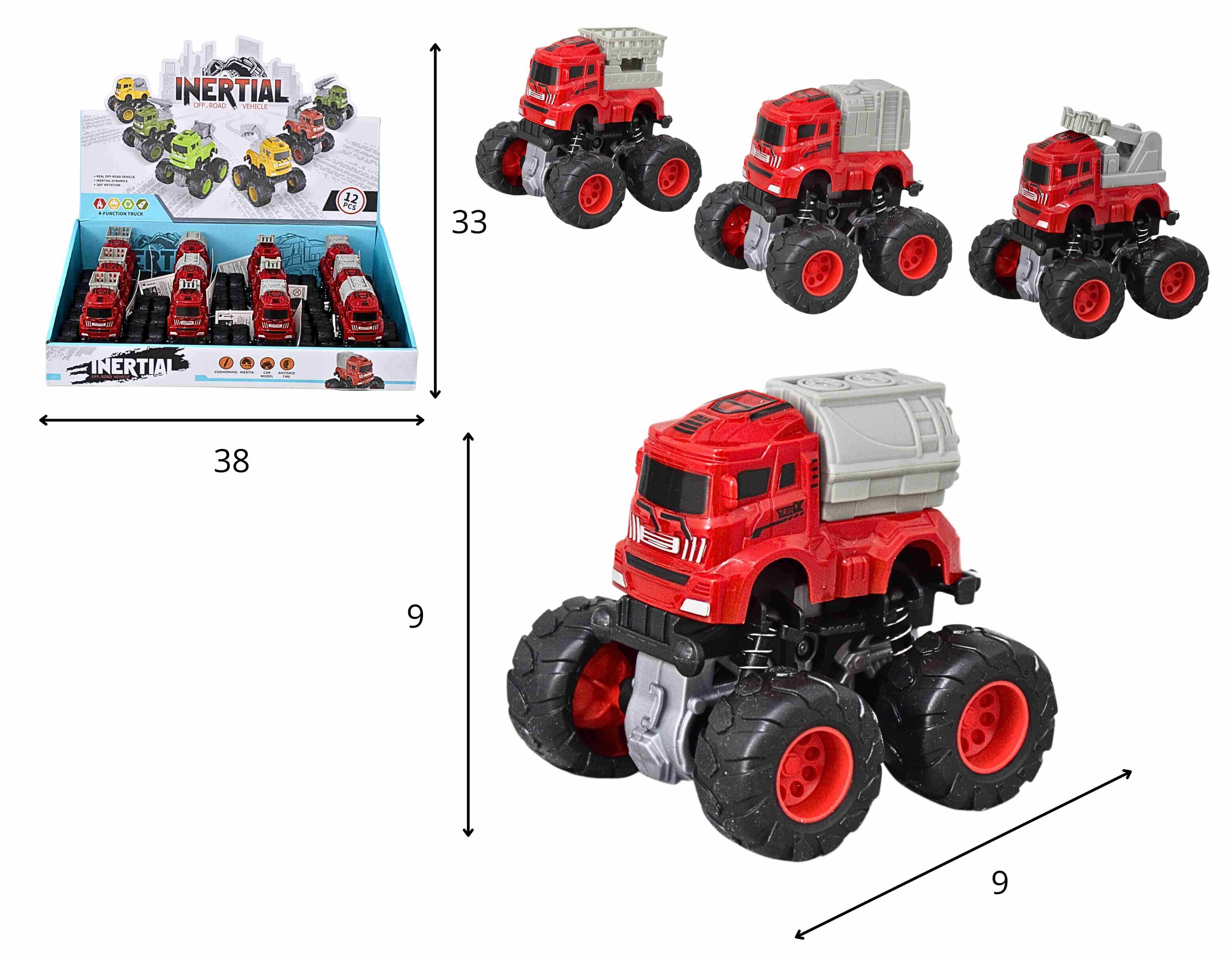 C - KIT CAMINHAO BOMBEIRO A FRICCAO SUSPENSAO MOVEL COM MODELOS VARIADOS NO DISPLAY C/ 12 PCS
