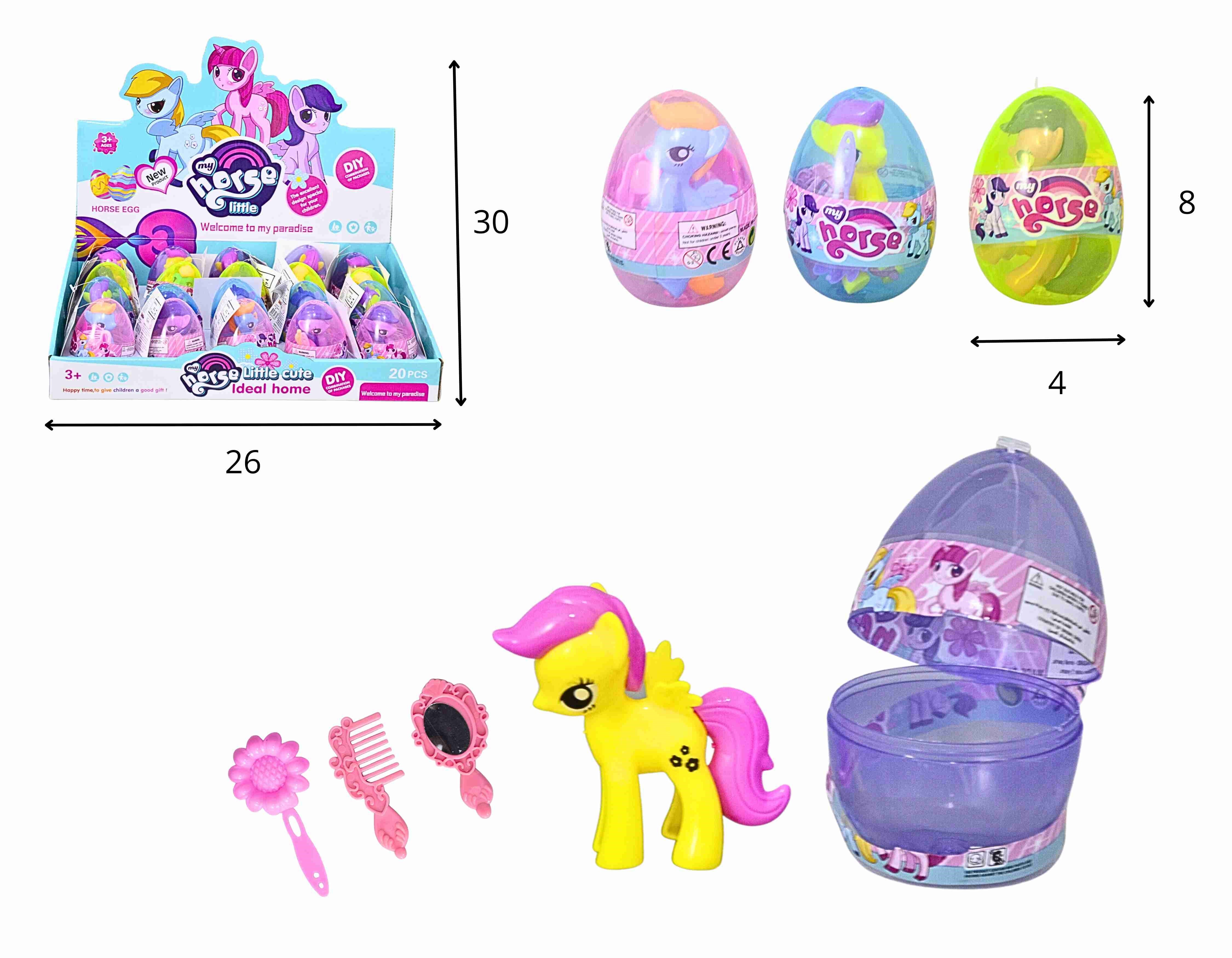 B - PONEY NO OVO C ACESSORIOS, DISPLAY C/ 20 PEÇAS COM CORES VARIADAS