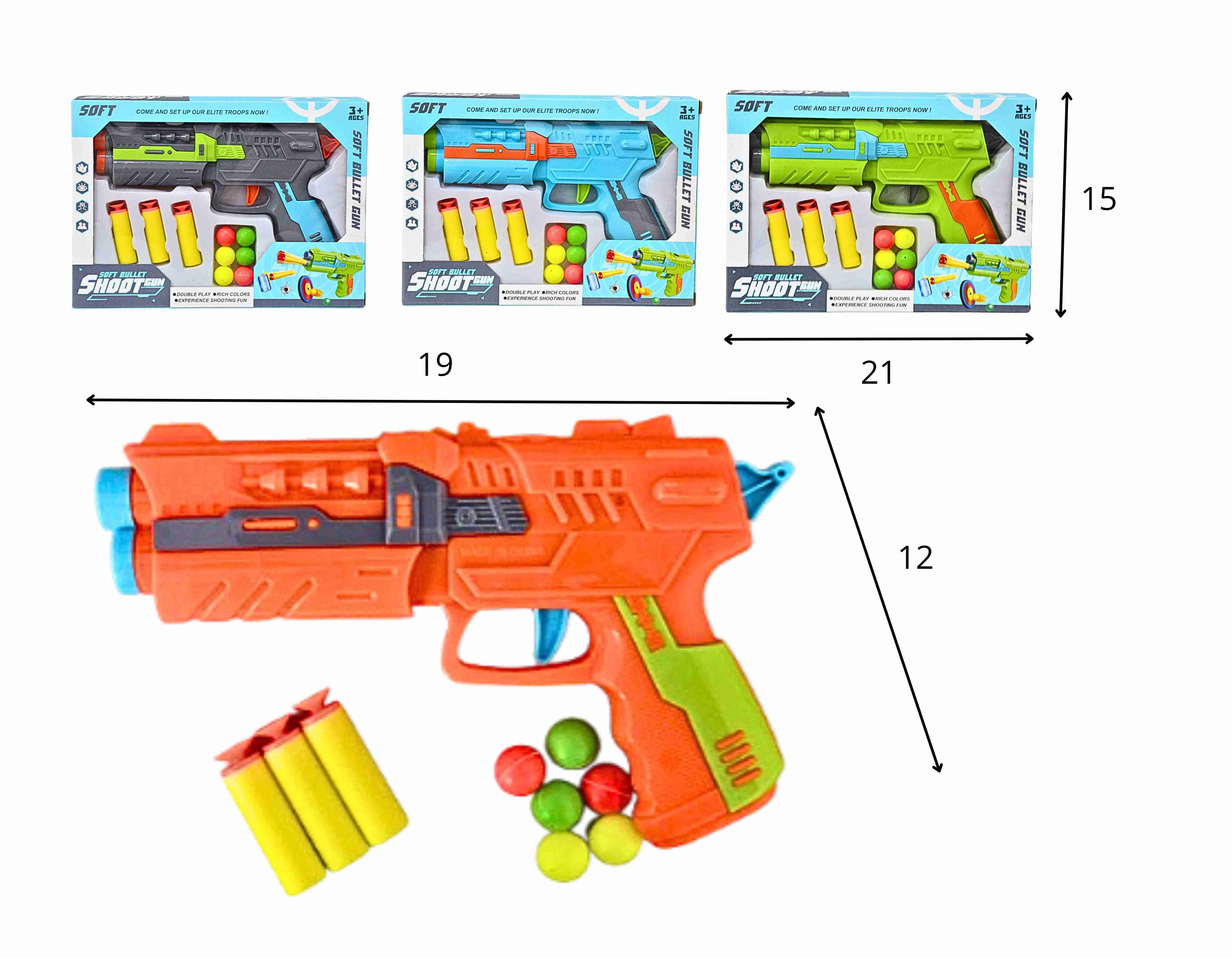 K - PISTOLA LANÇA DARDOS E BOLAS NA CAIXA COM CORES VARIADAS