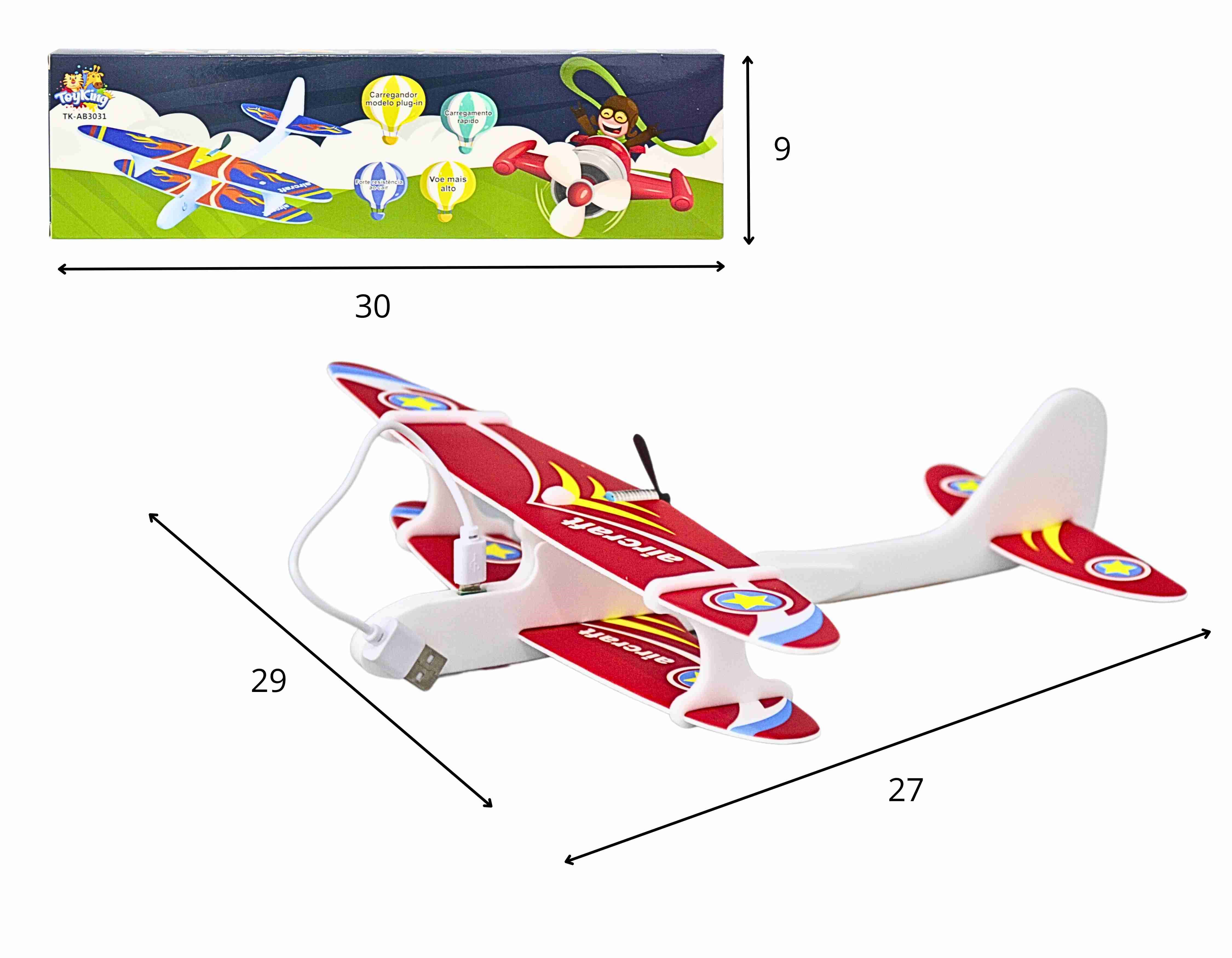 B - AVIÃO DE ISOPOR COM LUZ DE LED RECARREGAVEL