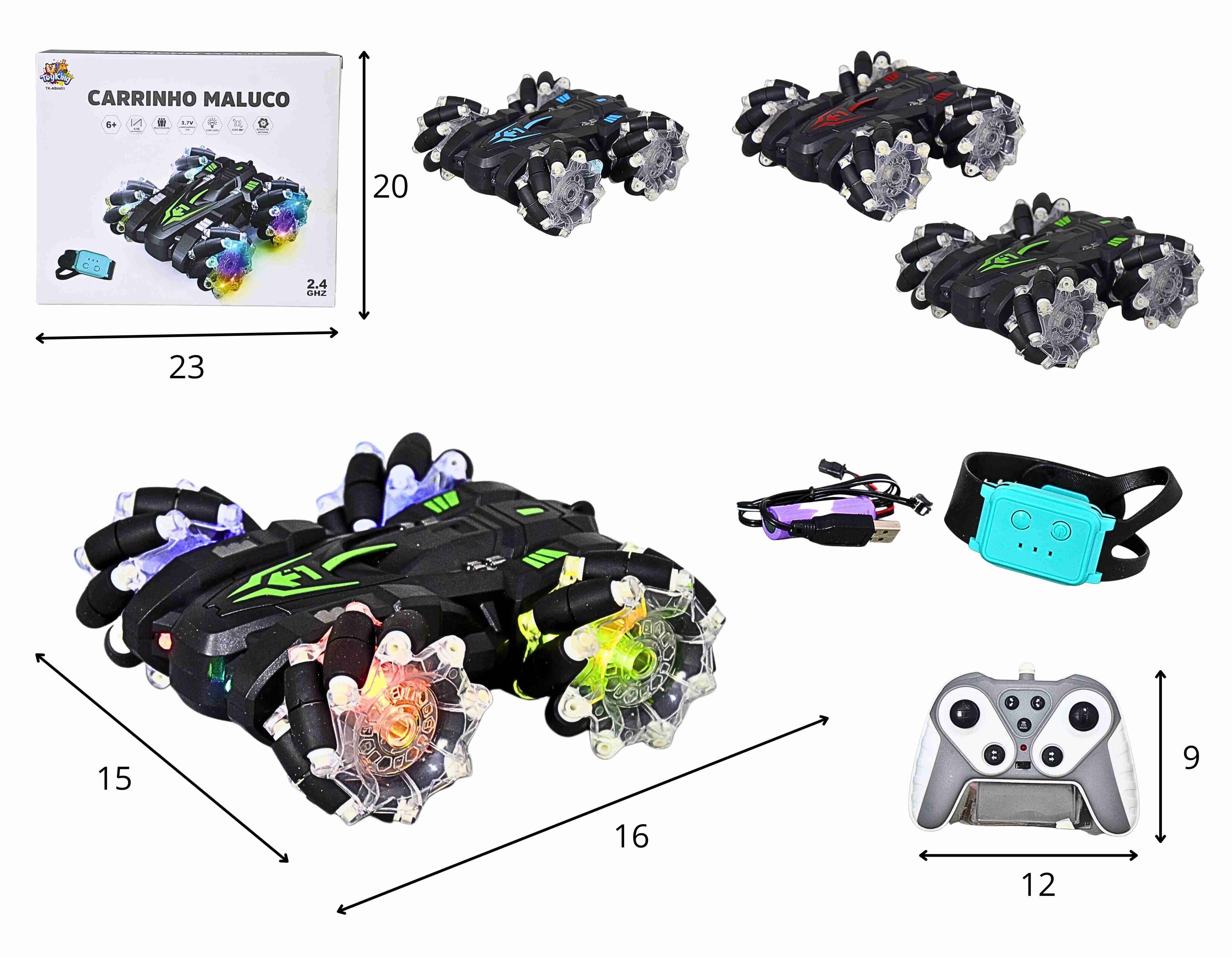 F - CARRO DE CONTROLE TOTAL RECARREGAVEL COM 2 CONTROLES E ILUMINAÇAO (PRODUTO TOP DE LINHA)