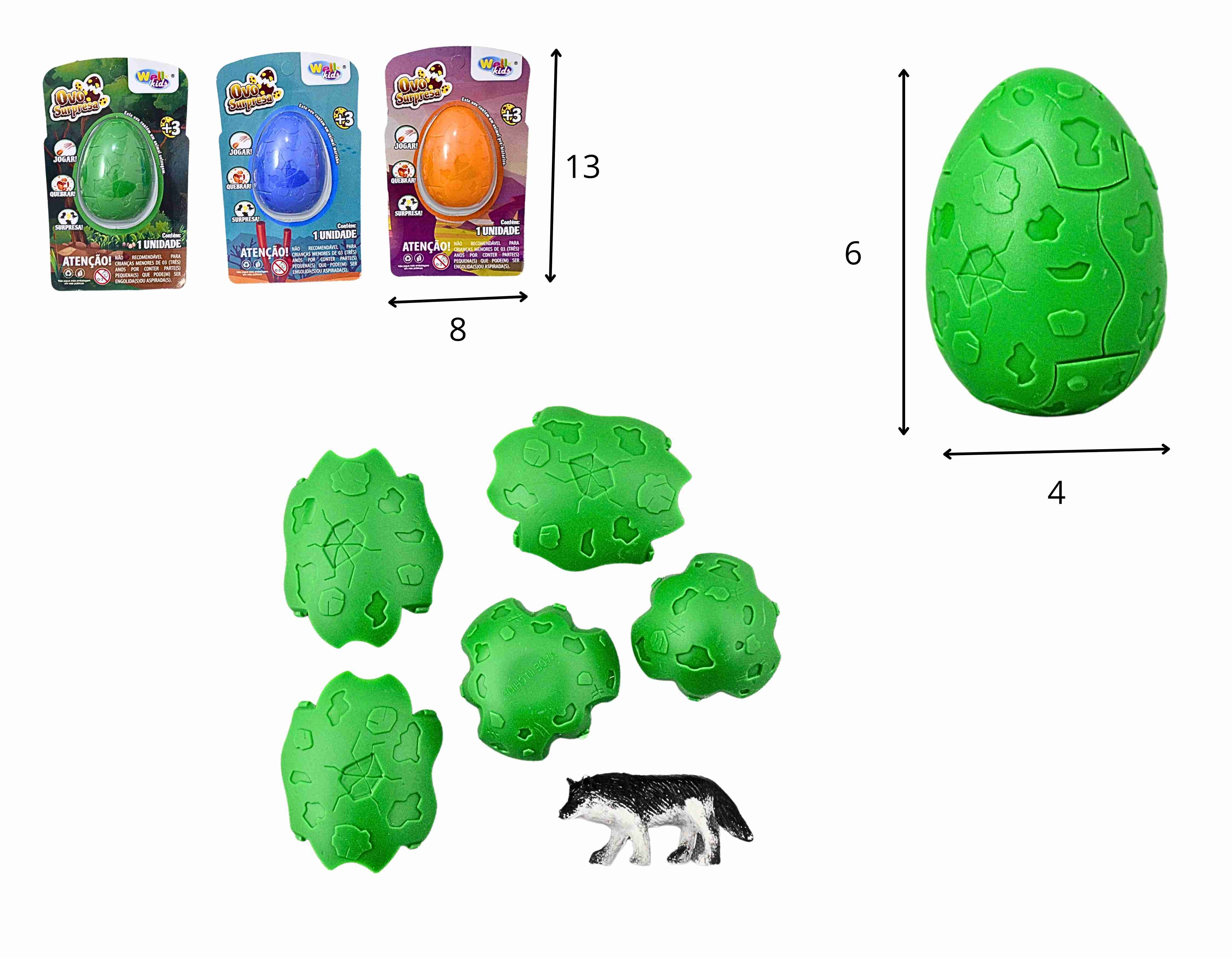 A - OVO COM DINOSSAURO SURPRESA NA CARTELA COM MODELOS VARIADOS