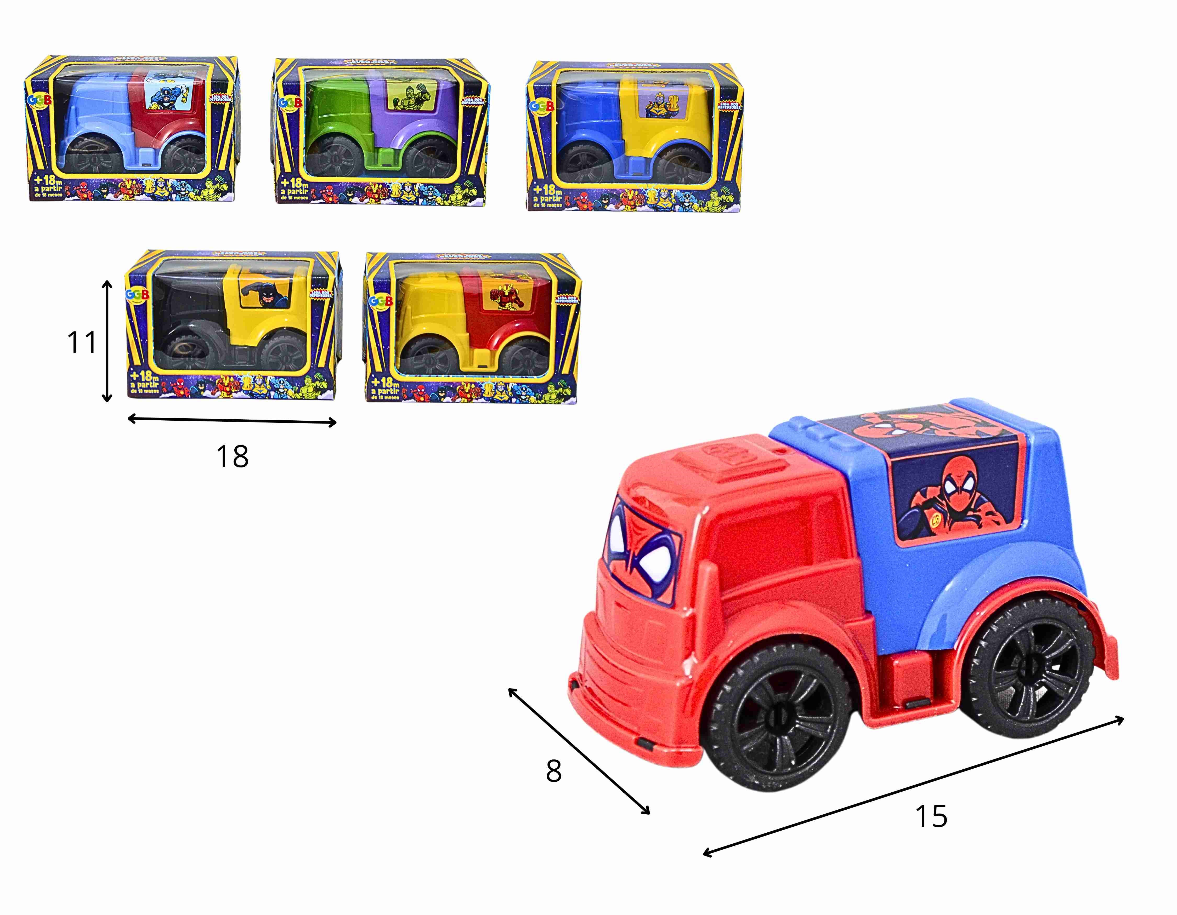 T - CARRO SUPER HEROIS RODA LIVRE NA CAIXA COM 6 PERSONAGENS VARIADOS