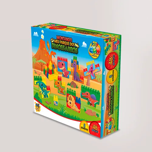 X - BLOCOS DE MONTAR TEMA PQ DOS DINOSSAUROS COM 48 PCS E 8 ADESIVOS