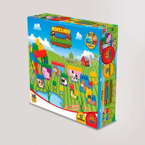 X - BLOCOS DE MONTAR TEMA MINHA FAZENDINHA COM 48 PCS E10 ADESIVOS