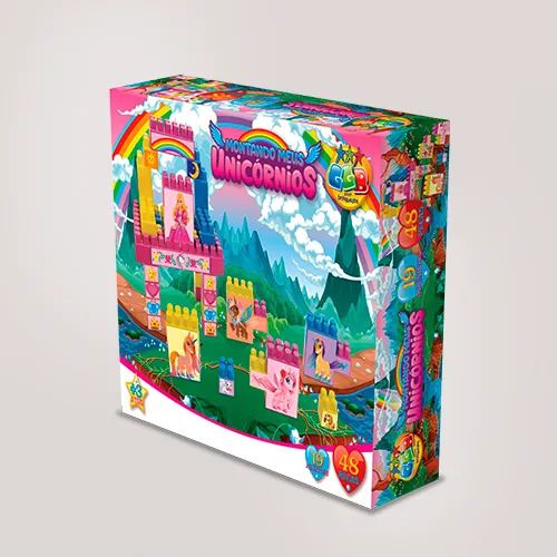 X - BLOCOS DE MONTAR TEMA MEUS UNICORNIOS COM 48 PCS E19 ADESIVOS