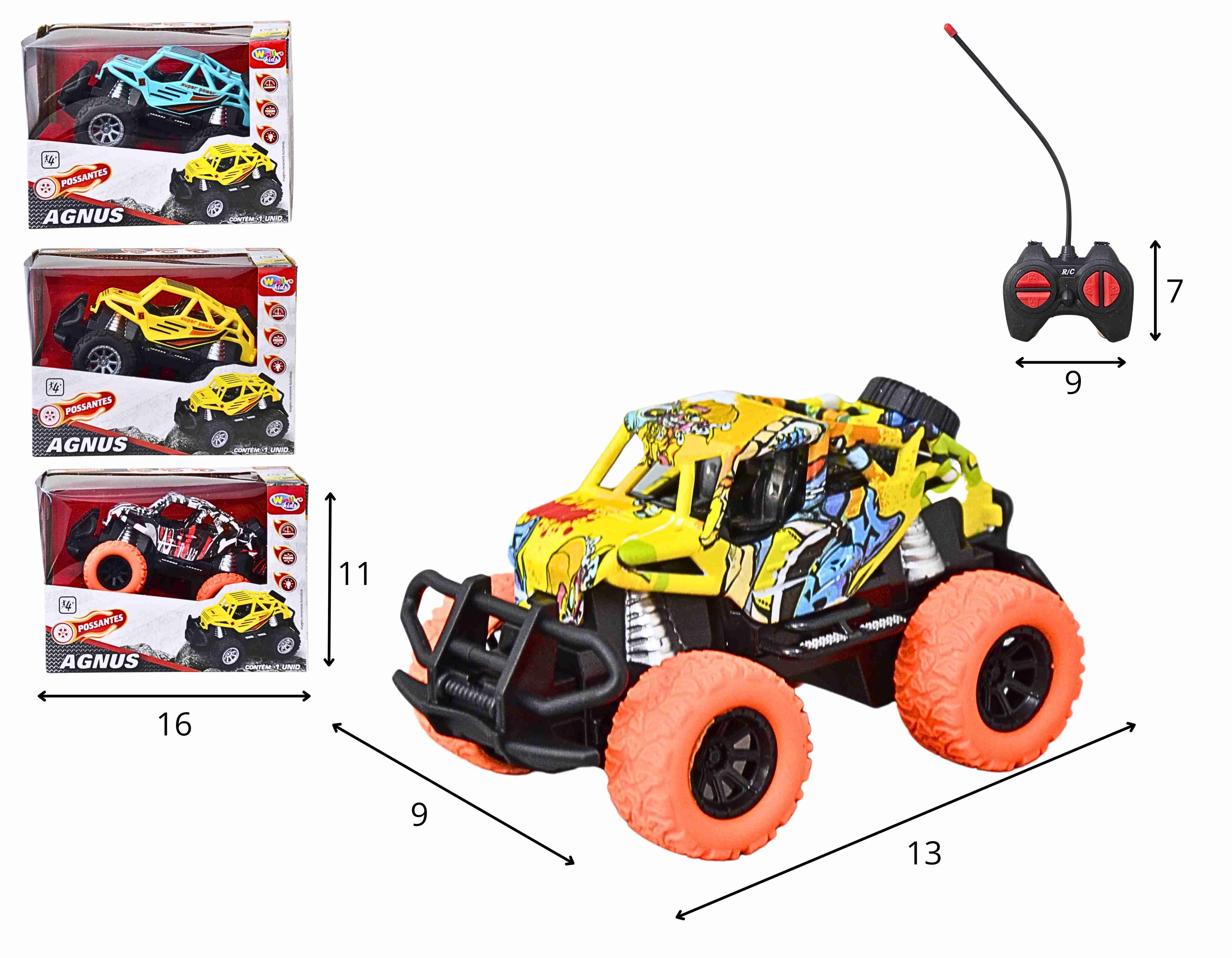 F - CARRO DE CONTROLE TOTAL BIGFOOT COM CORES VARIADAS E LUZ