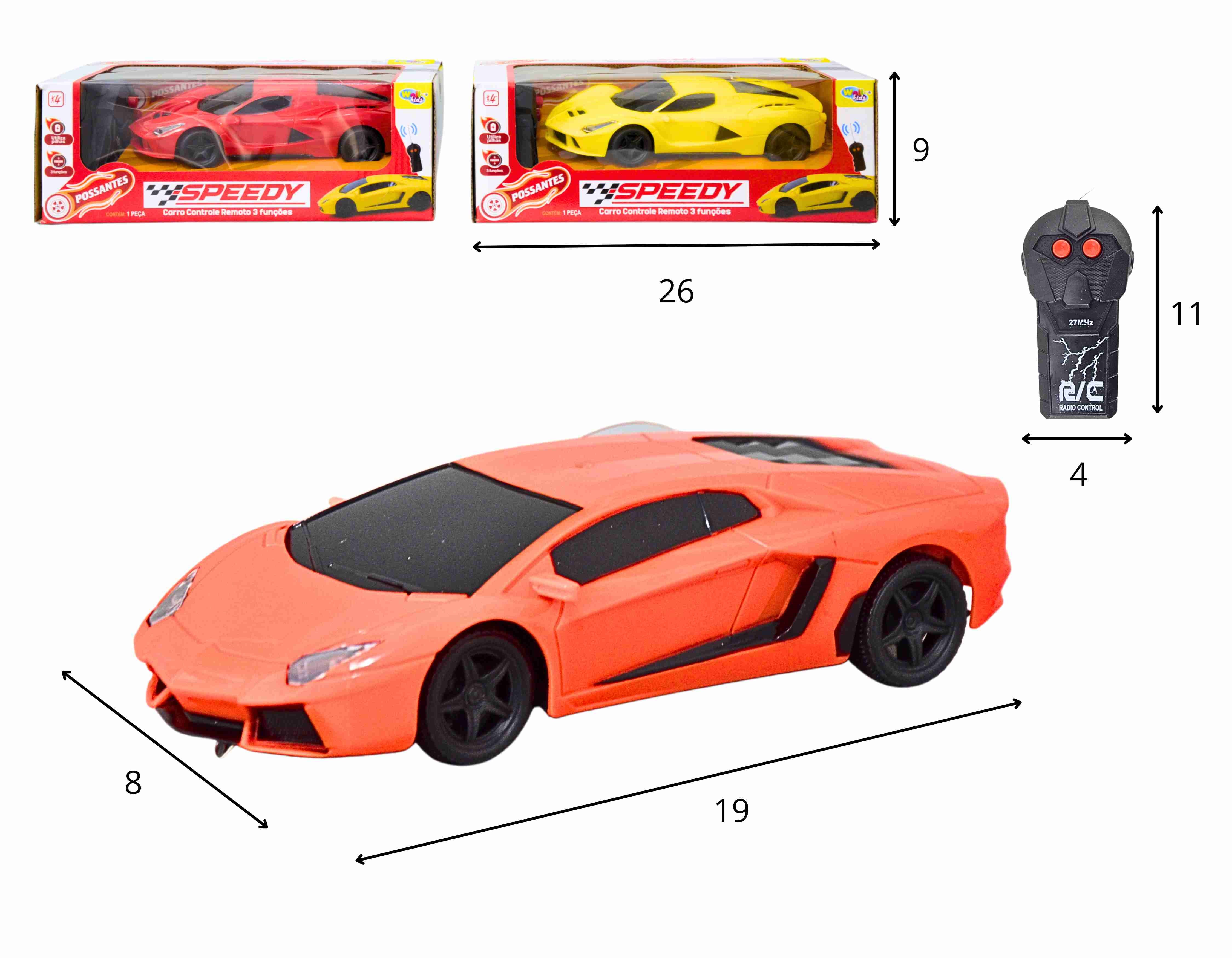 F - CARRO DE CONTROLE SIMPLES ESPORTIVO COM CORES VARIADAS