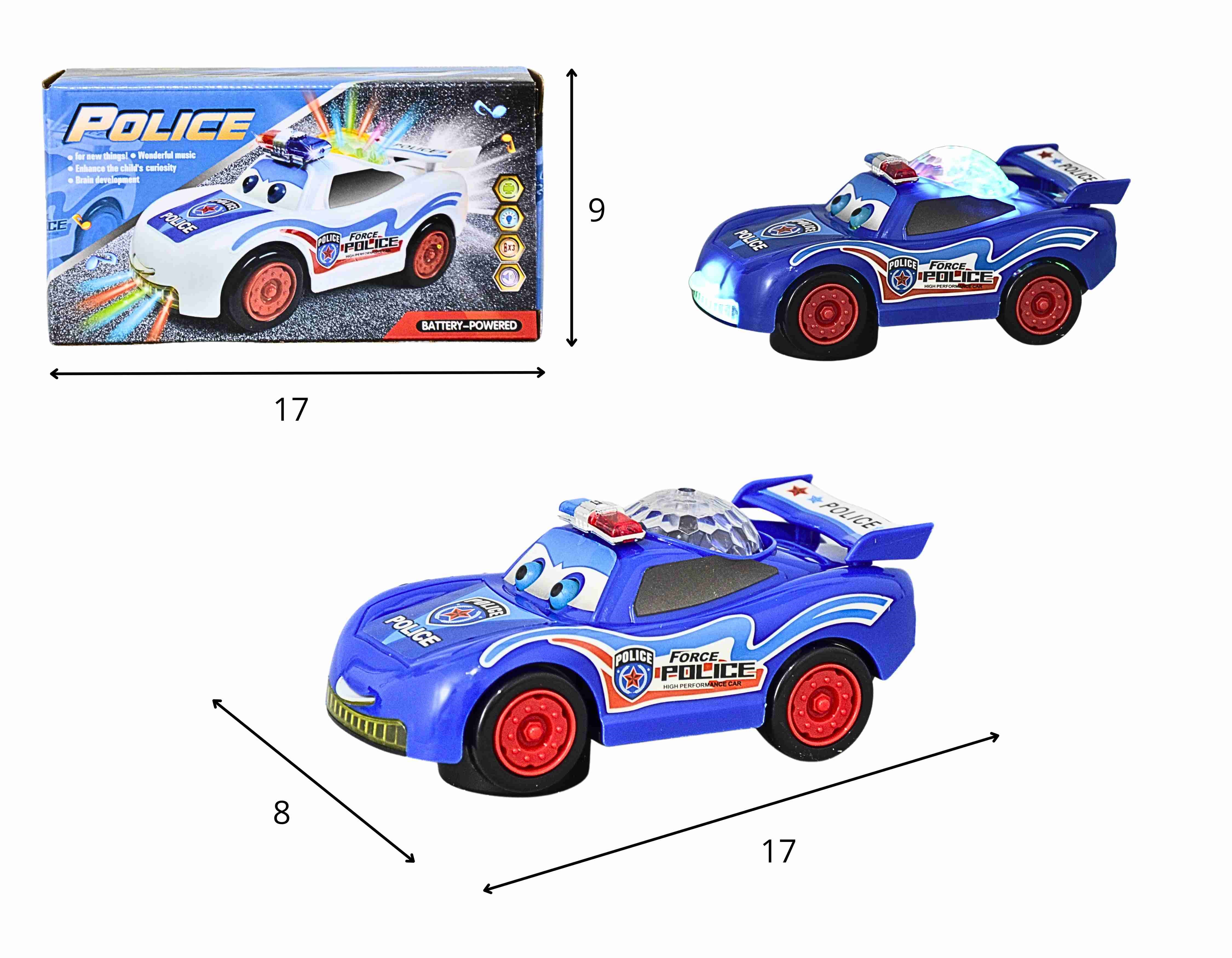D - CARRO DE POLÍCIA MCQUEEN A PILHA BATE/VOLTA COM SOM E ILUMINAÇÃO