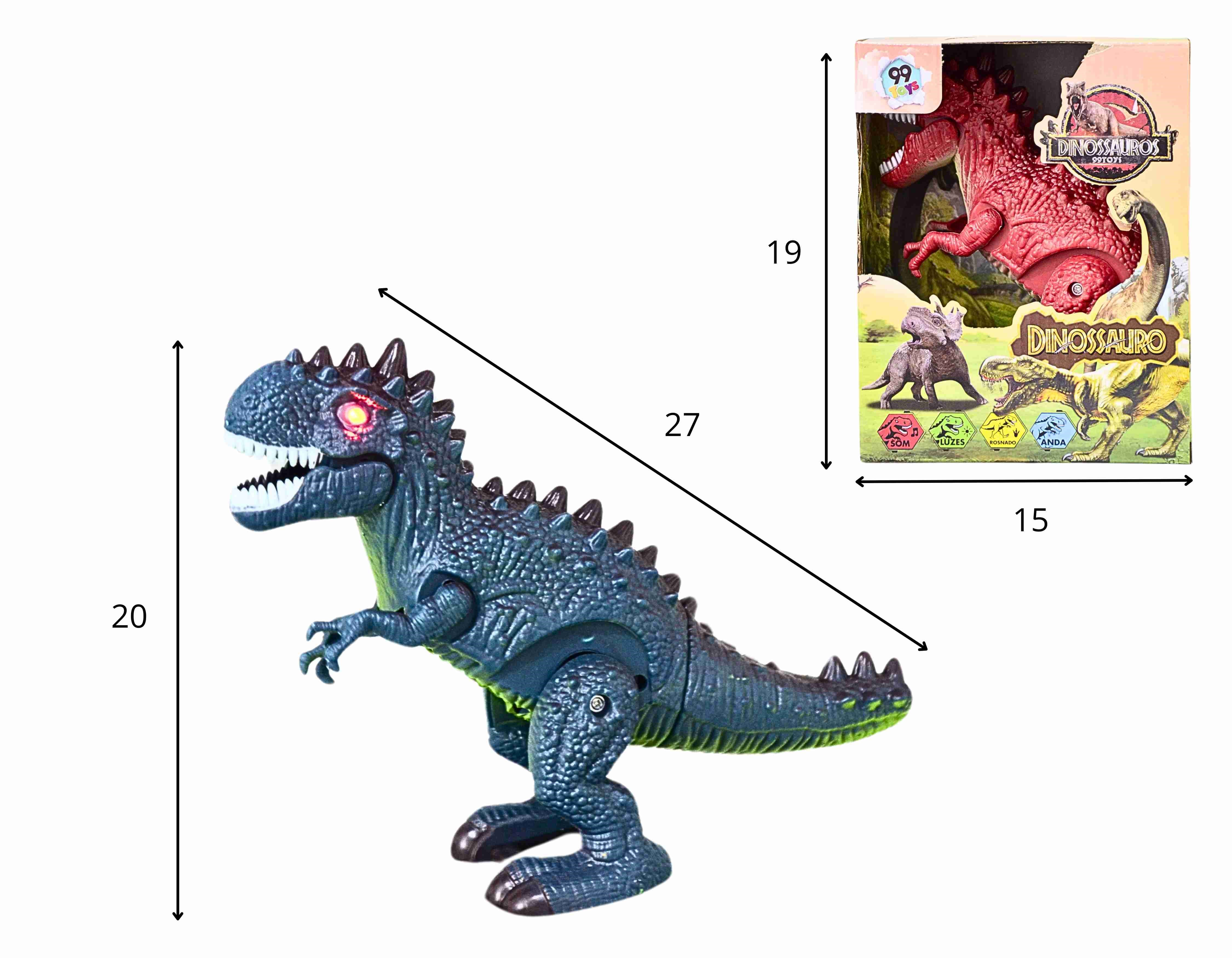 D - DINOSSAURO TIRANOSSAURO REX Á PILHA, ANDA, SOM E LUZ
