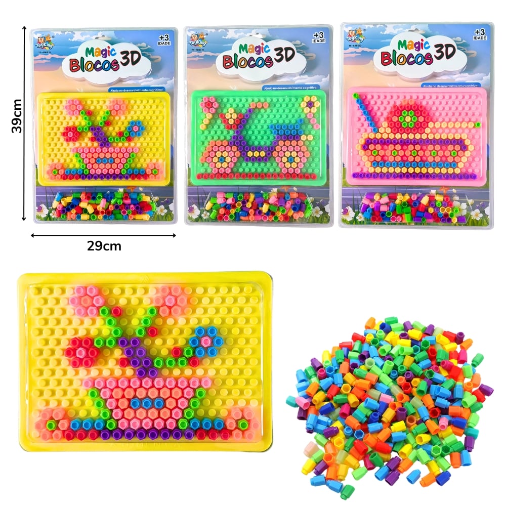 A - BLOCOS DE ENCAIXE COM QUADRO PARA MONTAR DESENHOS (BRINQUEDO EDUCATIVO)