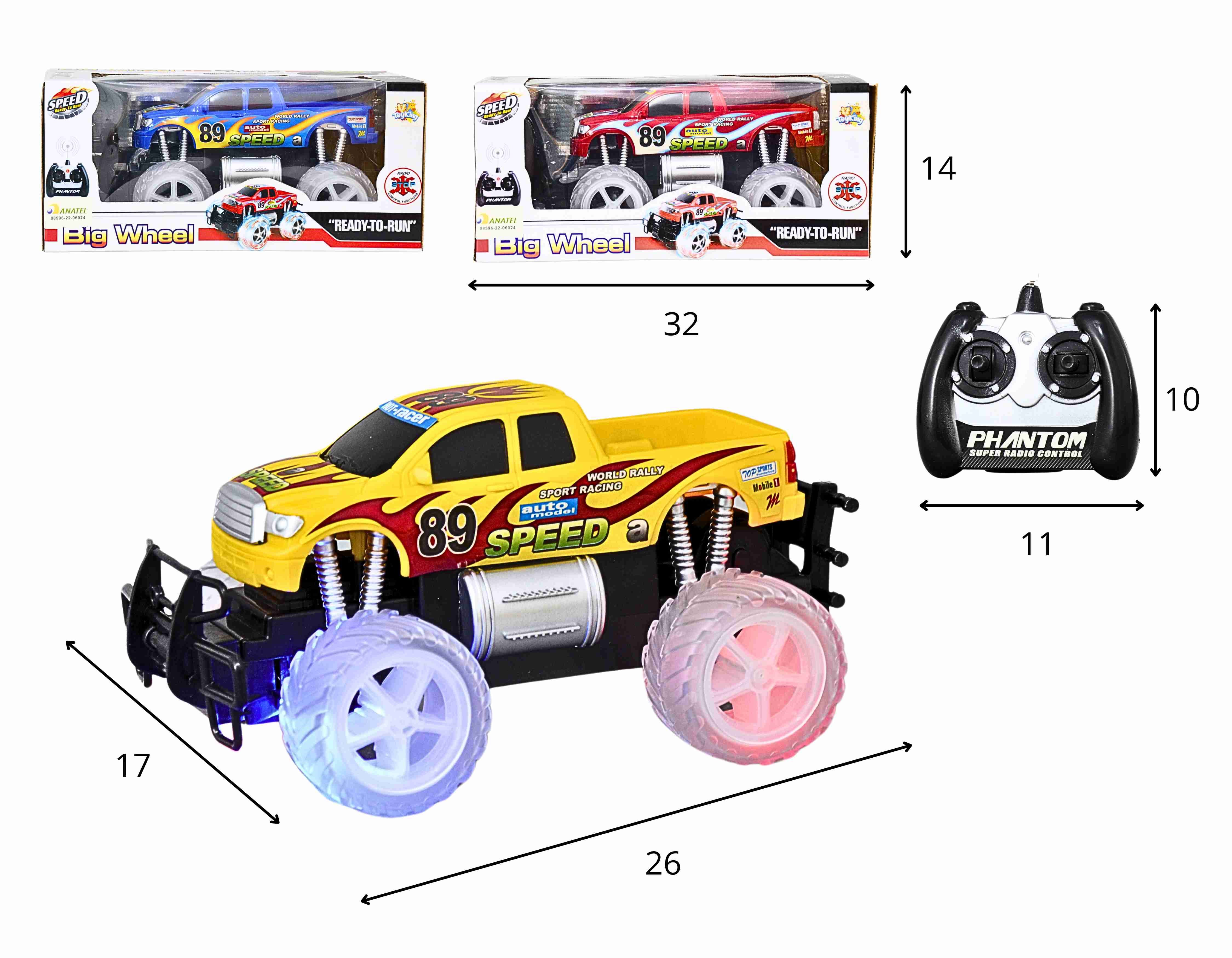 F - PICKUP BIG FOOT DE CONTROLE TOTAL COM ILUMINACAO E CORES VARIADAS