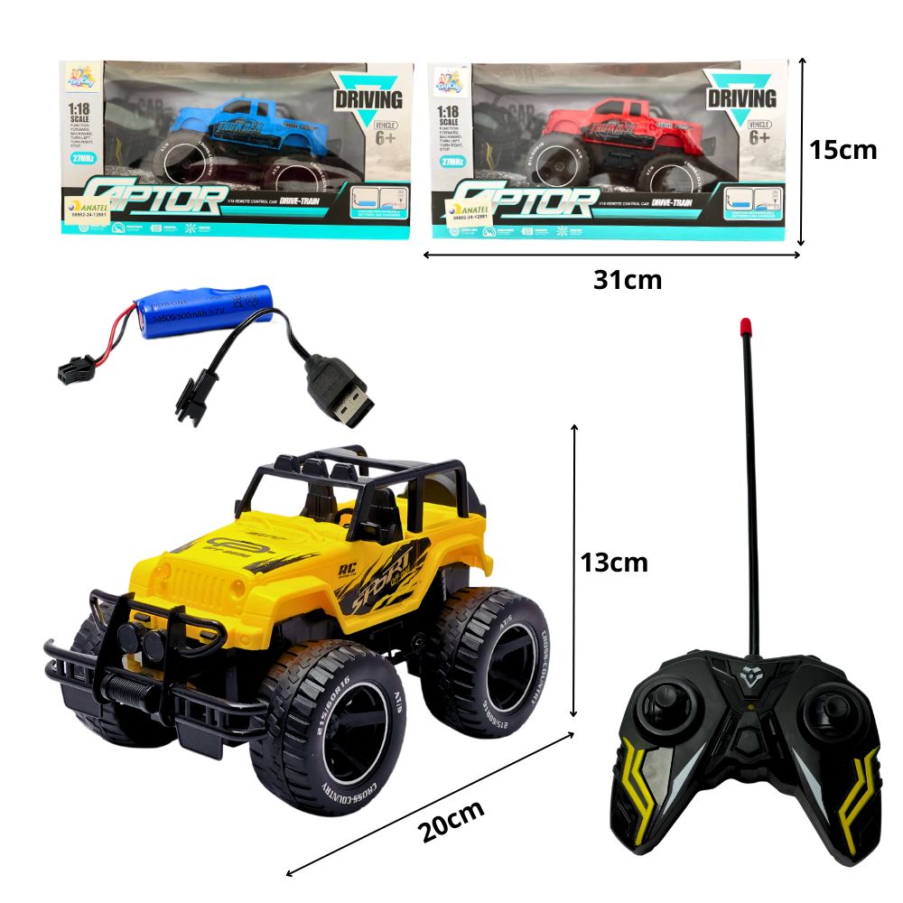 F - PICKUP BIG FOOT RECARREGAVEL DE CONTROLE TOTAL COM CORES VARIADAS