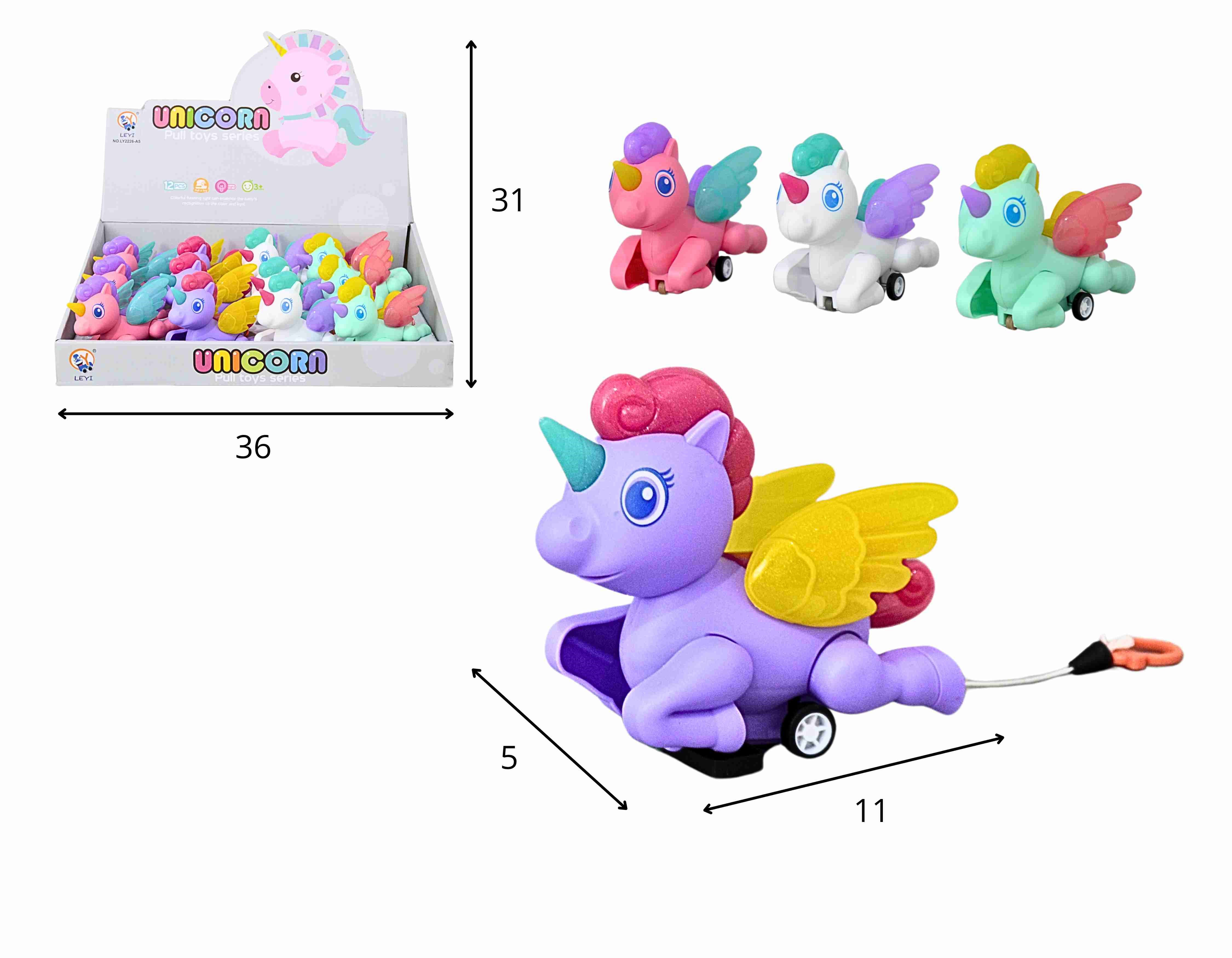 C - KIT UNICORNIO A CORDA COM LUZ E CORES VARIADAS NO DISPLAY C/ 12 PCS