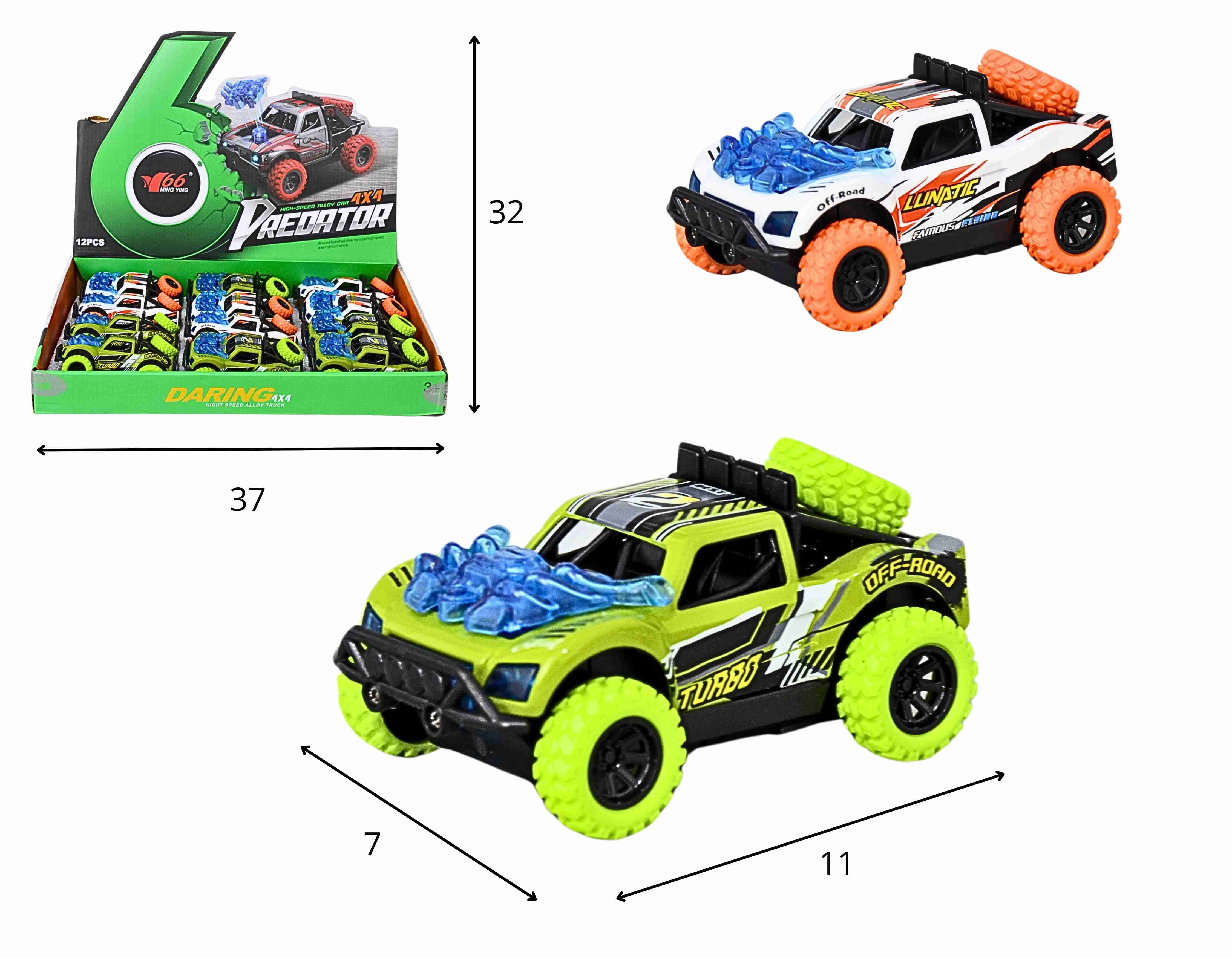 C - KIT COLEÇÃO PICK-UP OF ROAD COM SOM E ILUMINACAO, QUANDO BATE O MOTOR PULA COM CORES VARIADAS