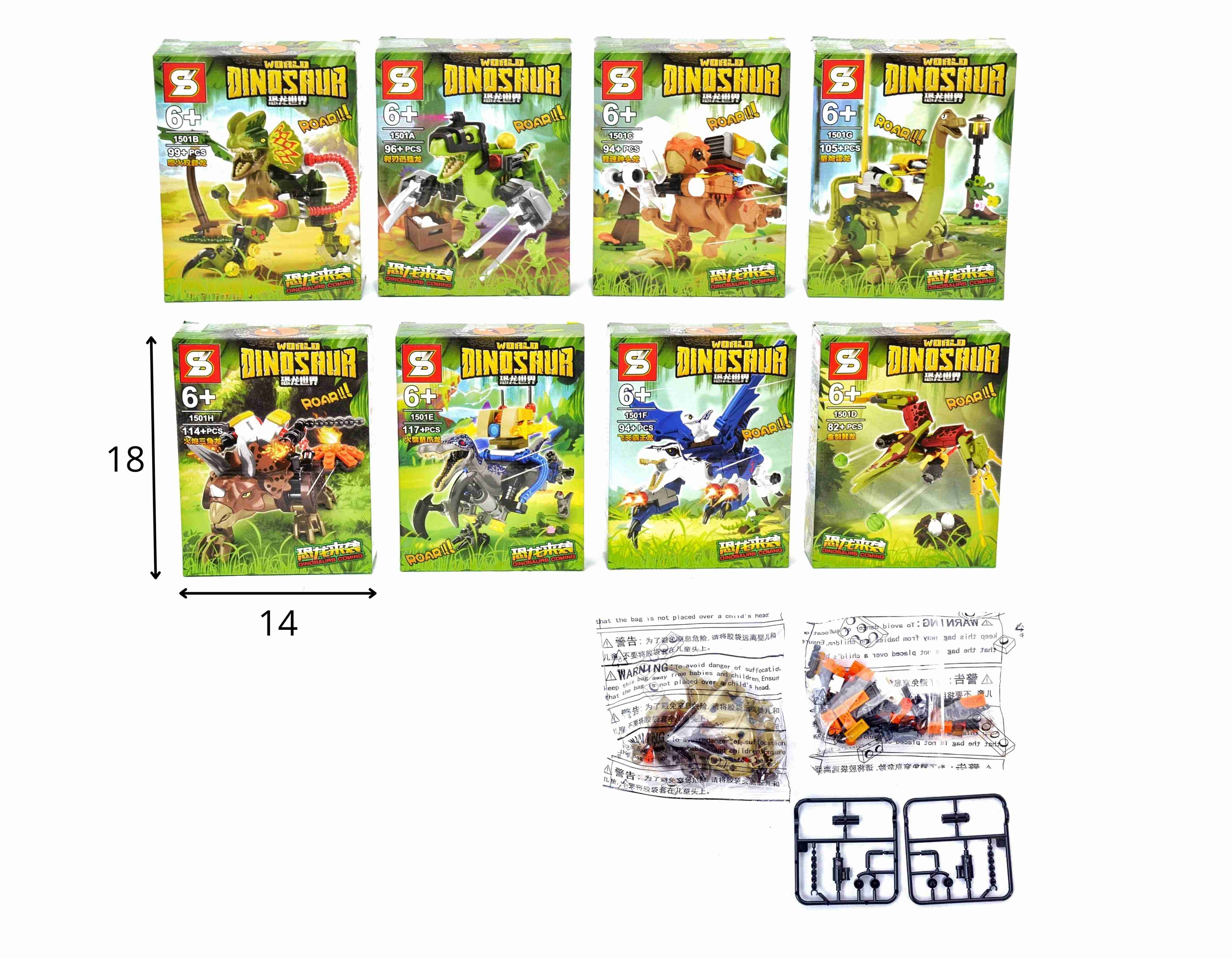 G - BLOCOS DE MONTAR DINOSAUR WORLD COM 8 MODELOS