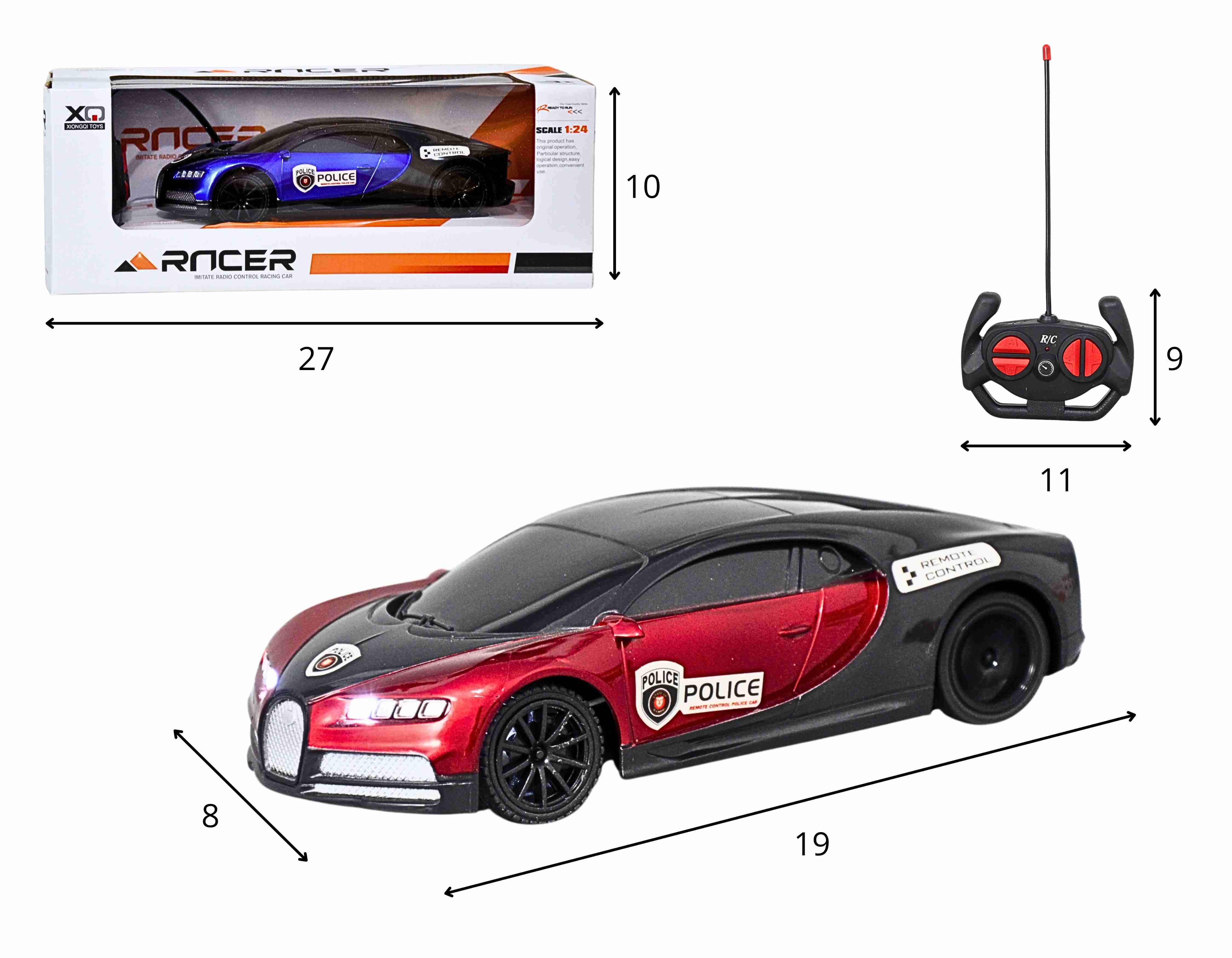 F - CARRO DE CONTROLE TOTAL BUGATTI POLICIA COM CORES VARIADAS