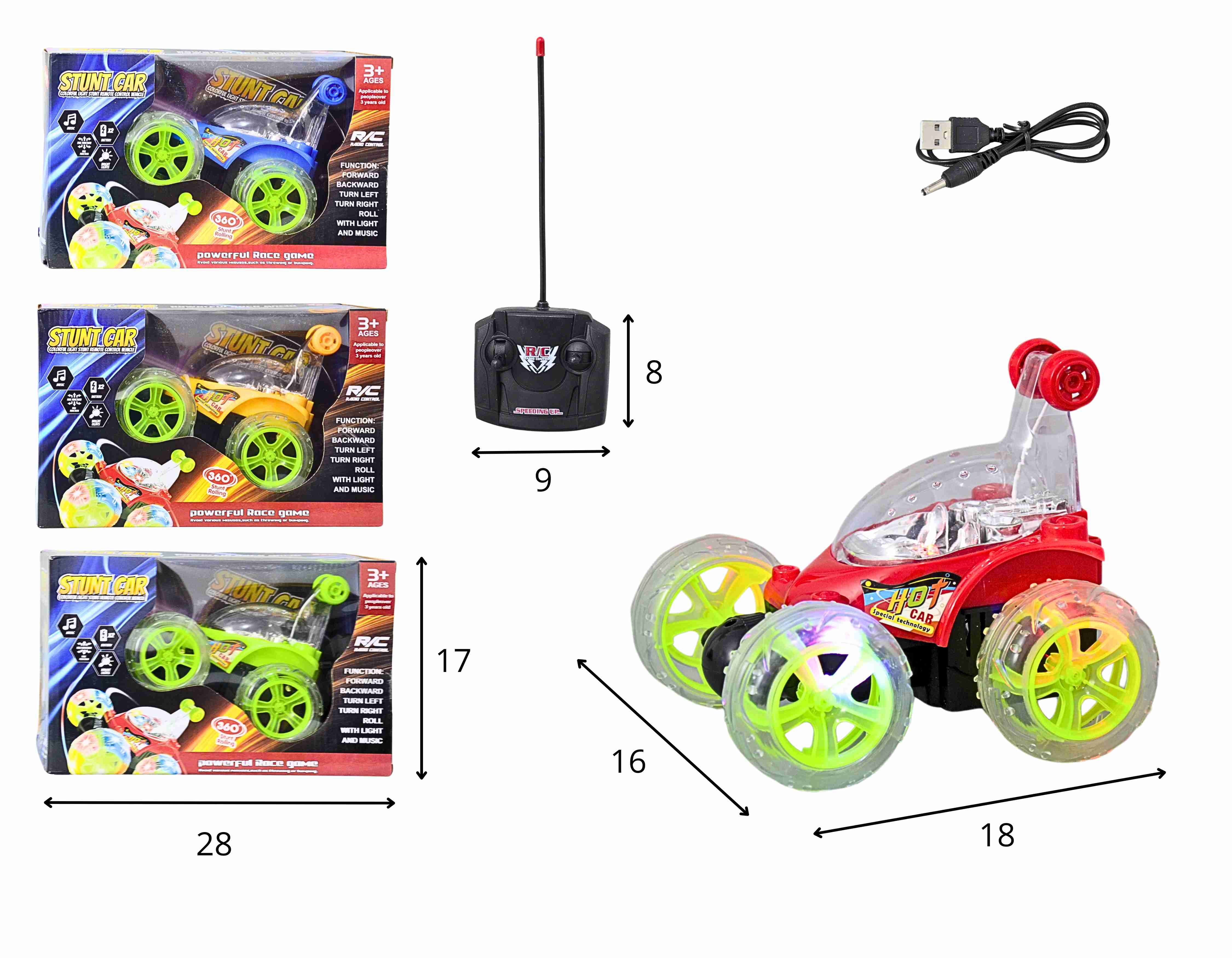 F - CARRO DE CONTROLE TOTAL STUNT CAR (GIRA RODAS DA FRENTE 360¨, CORES VARIADAS) (GRANDE)