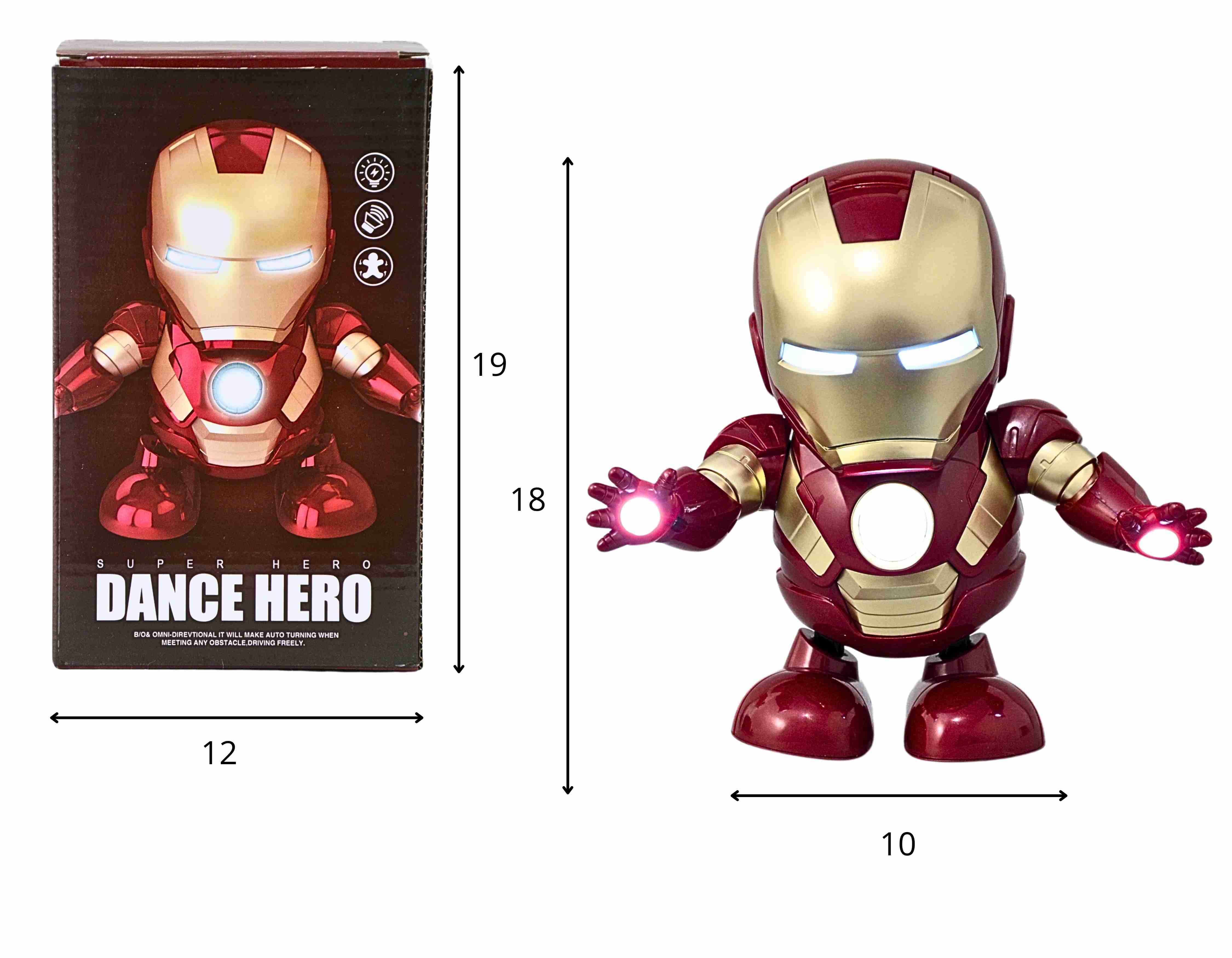 D - ROBO HOMEM DE FERRO A PILHA QUE DANÇA COM SOM E ILUMINAÇÃO 