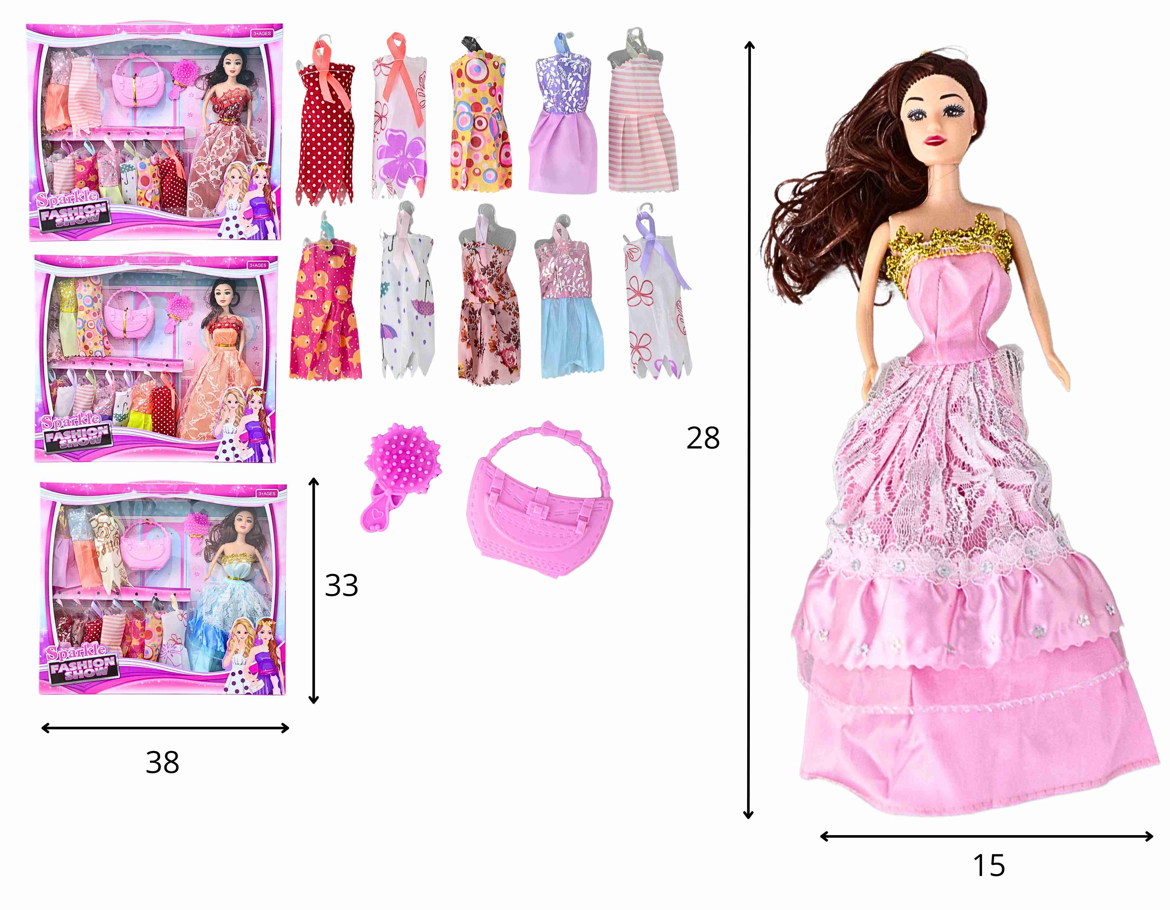 C - BONECA COM COLEÇÃO DE VESTIDOS E ACESSORIOS COM MODELOS VARIDADOS