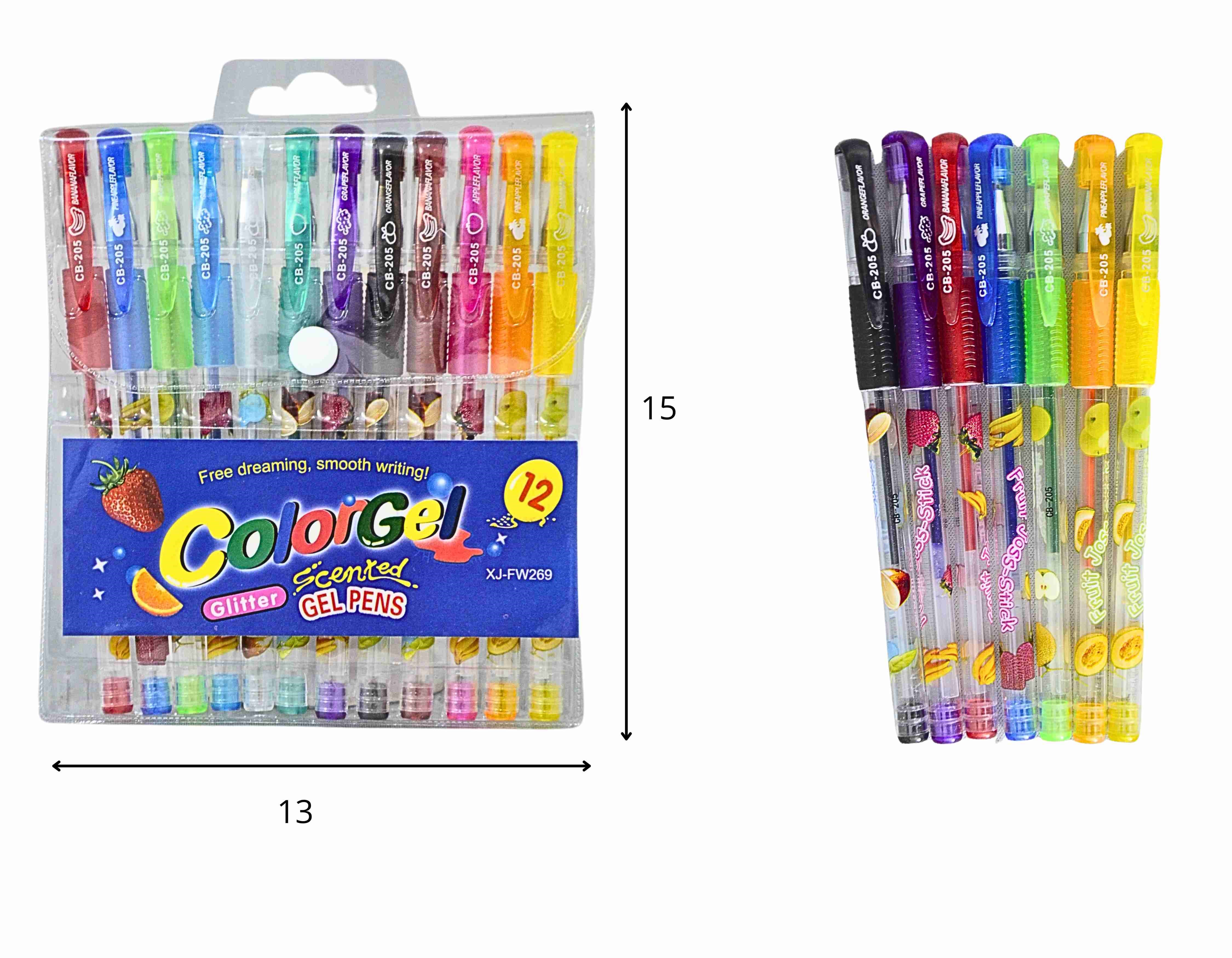 B - CANETA DE GEL INFANTIL COM GLITTER E CHEIRO DE FRUTA E CORES VARIADAS