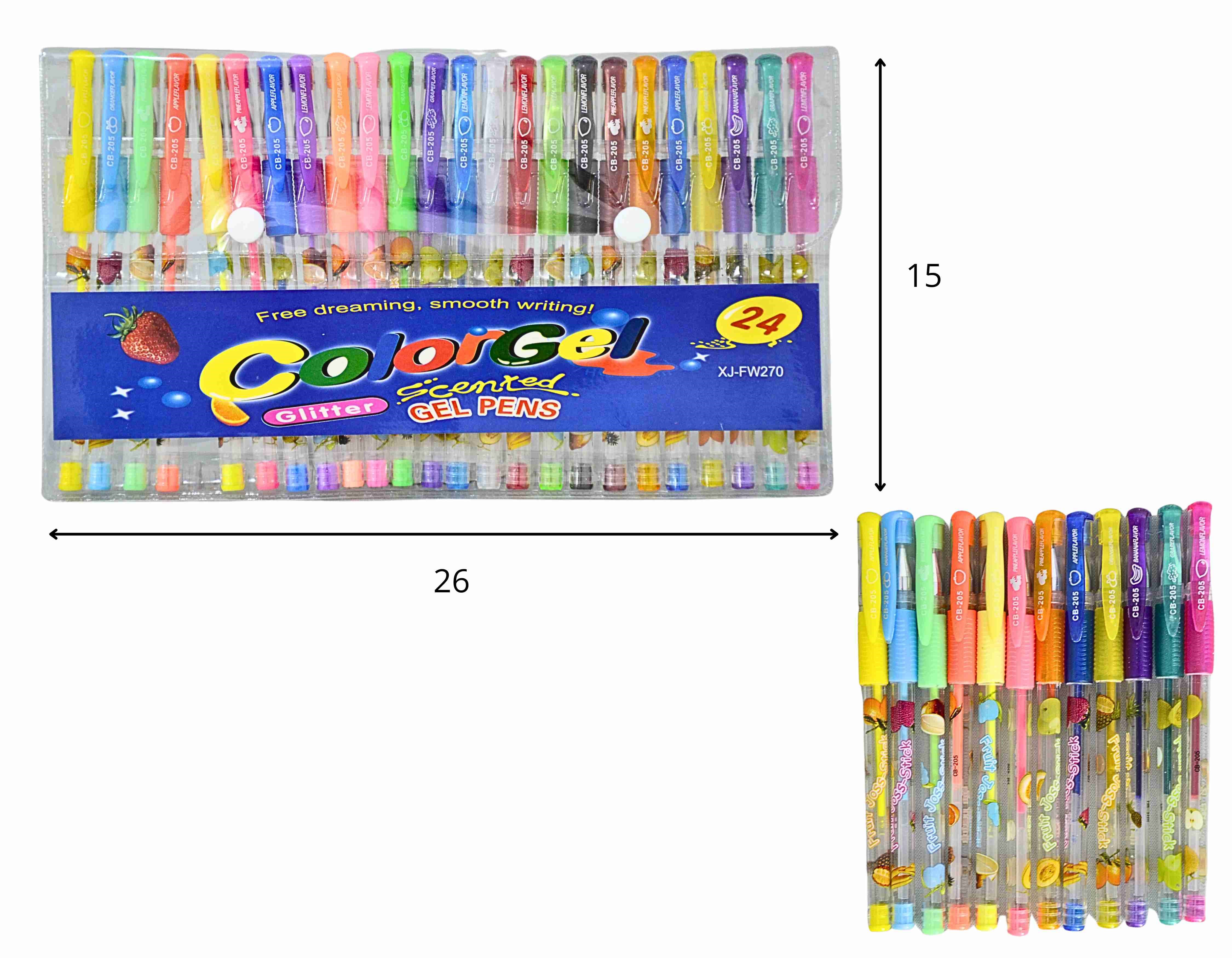 B - CANETA DE GEL INFANTIL COM GLITTER E CHEIRO DE FRUTA E CORES VARIADAS