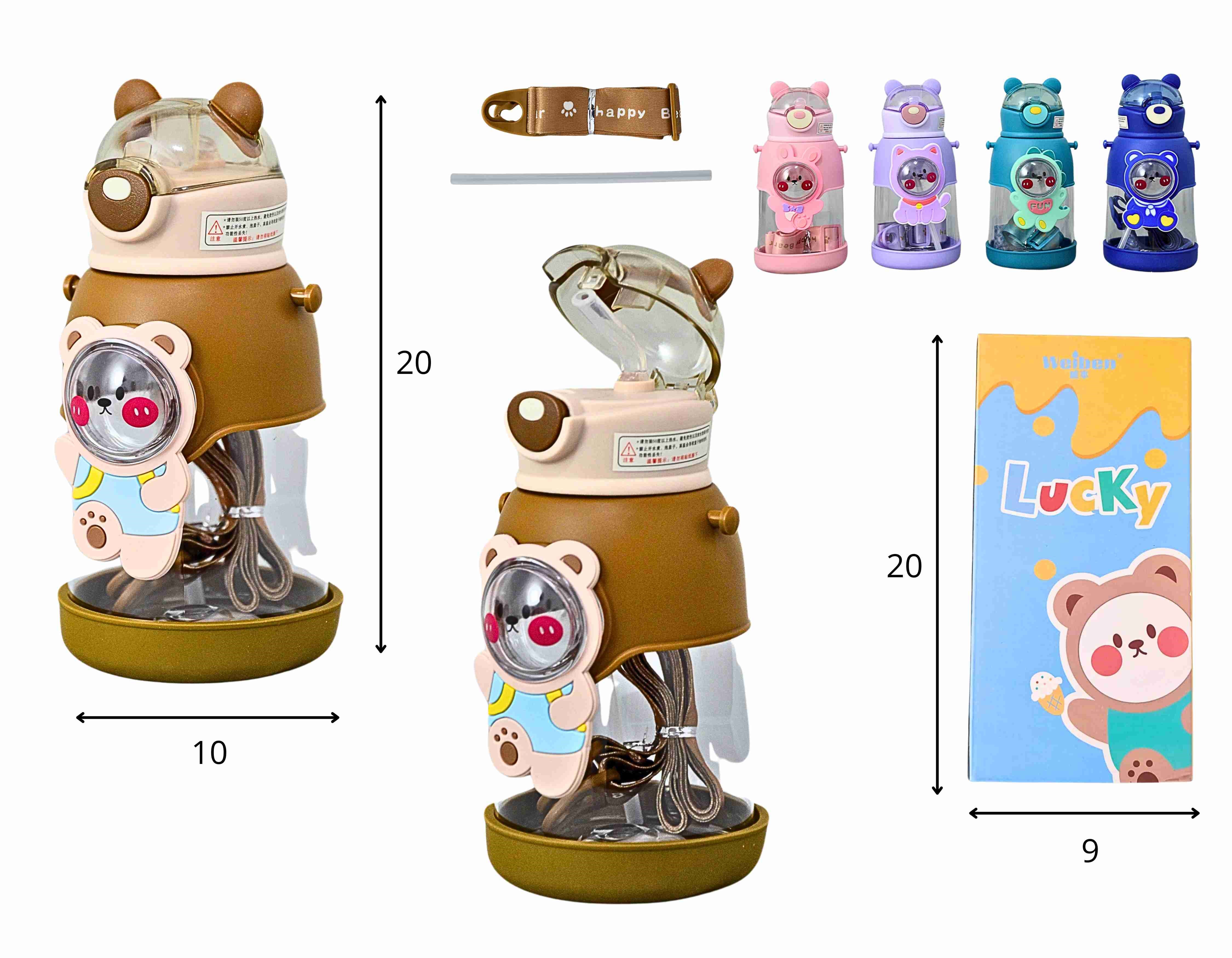 A - GARRAFA INFANTIL TEMA BICHOS COM ALÇA E CORES VARIADAS 700 ML