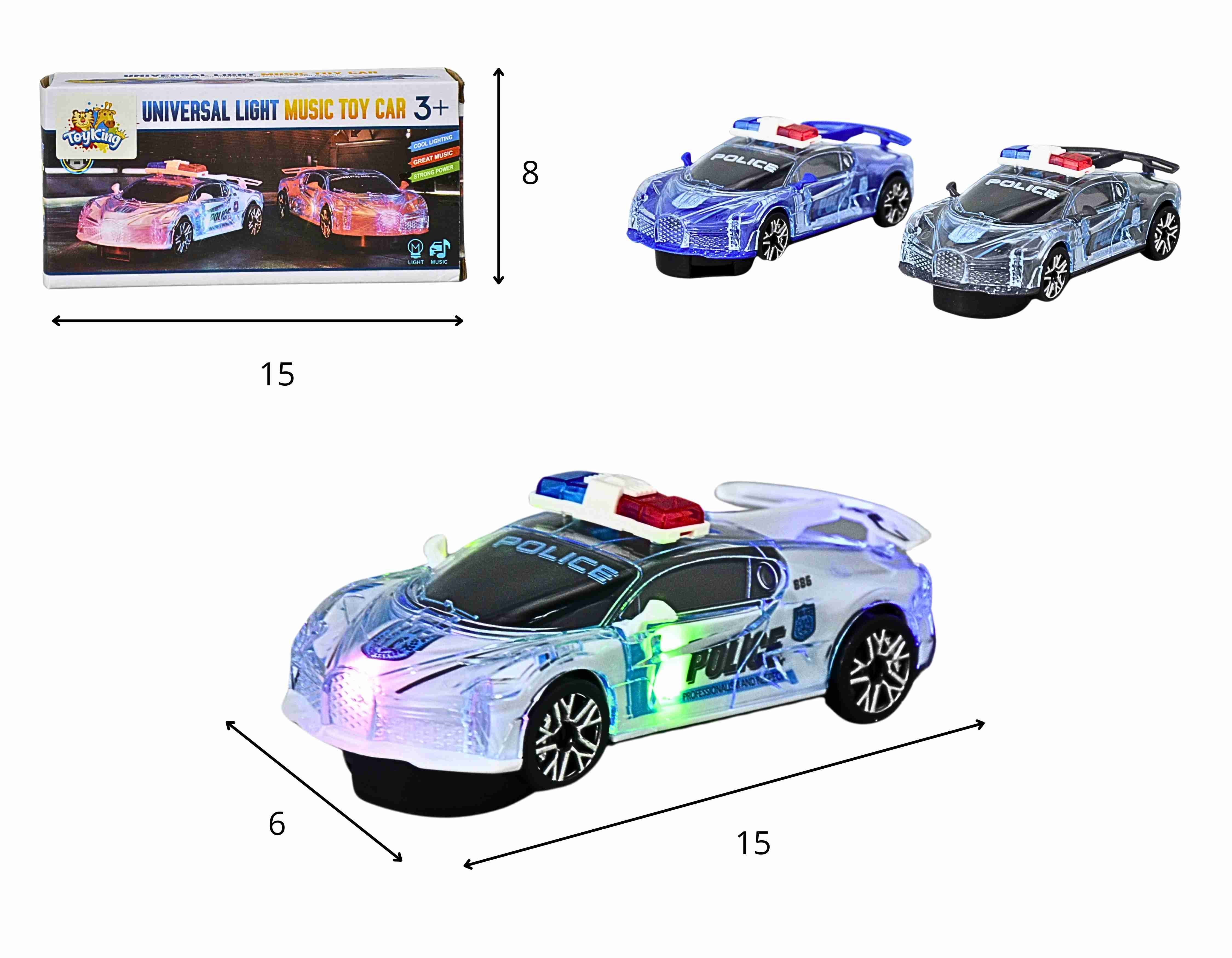D - CARRO POLÍCIA A PILHA BATE VOLTA COM SOM E ILUMINAÇÃO.(DETALHE EM ACRILICO)