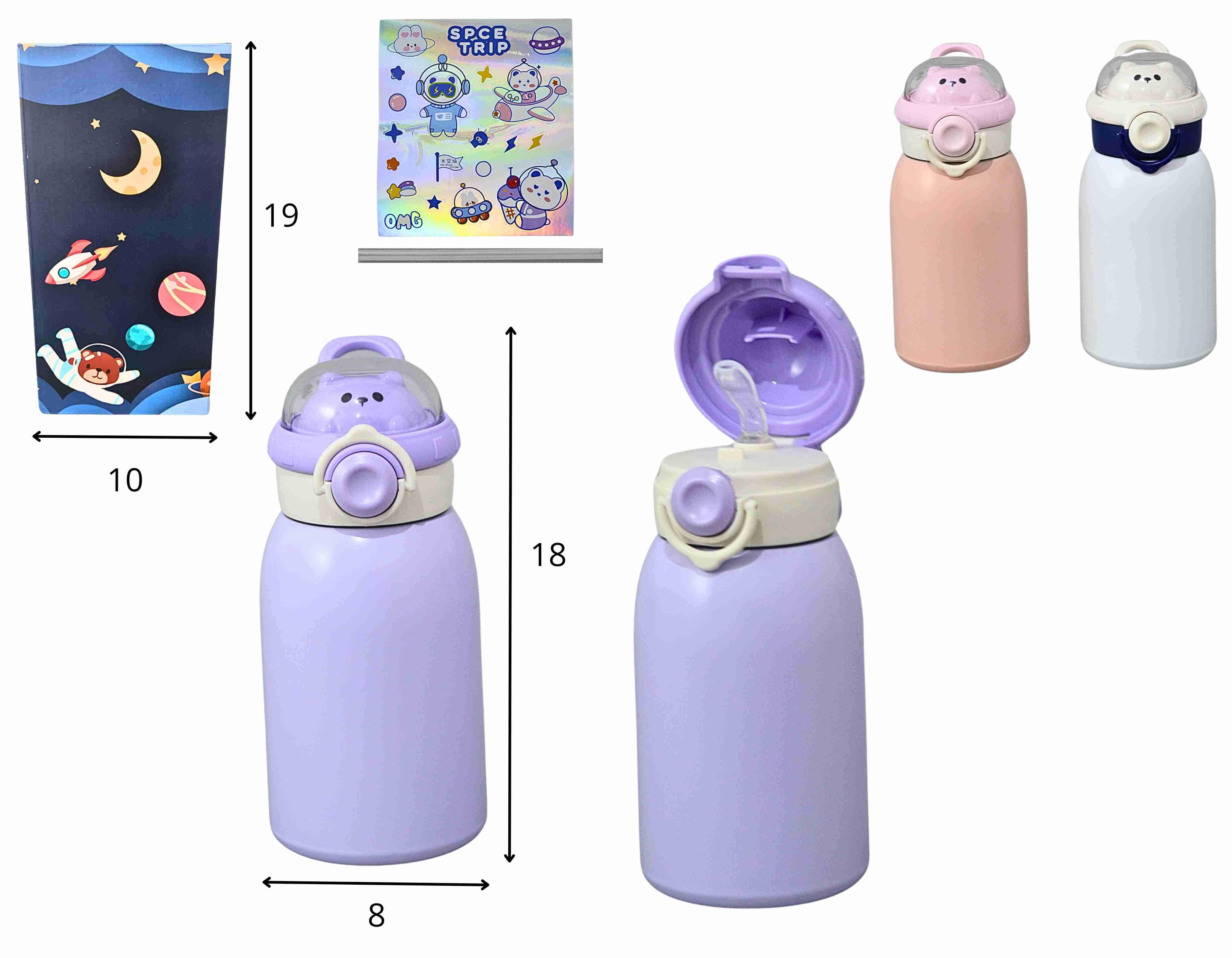 A - GARRAFA INFANTIL ISOTERMICA COM ADESIVOS E CORES VARIADAS 500ML