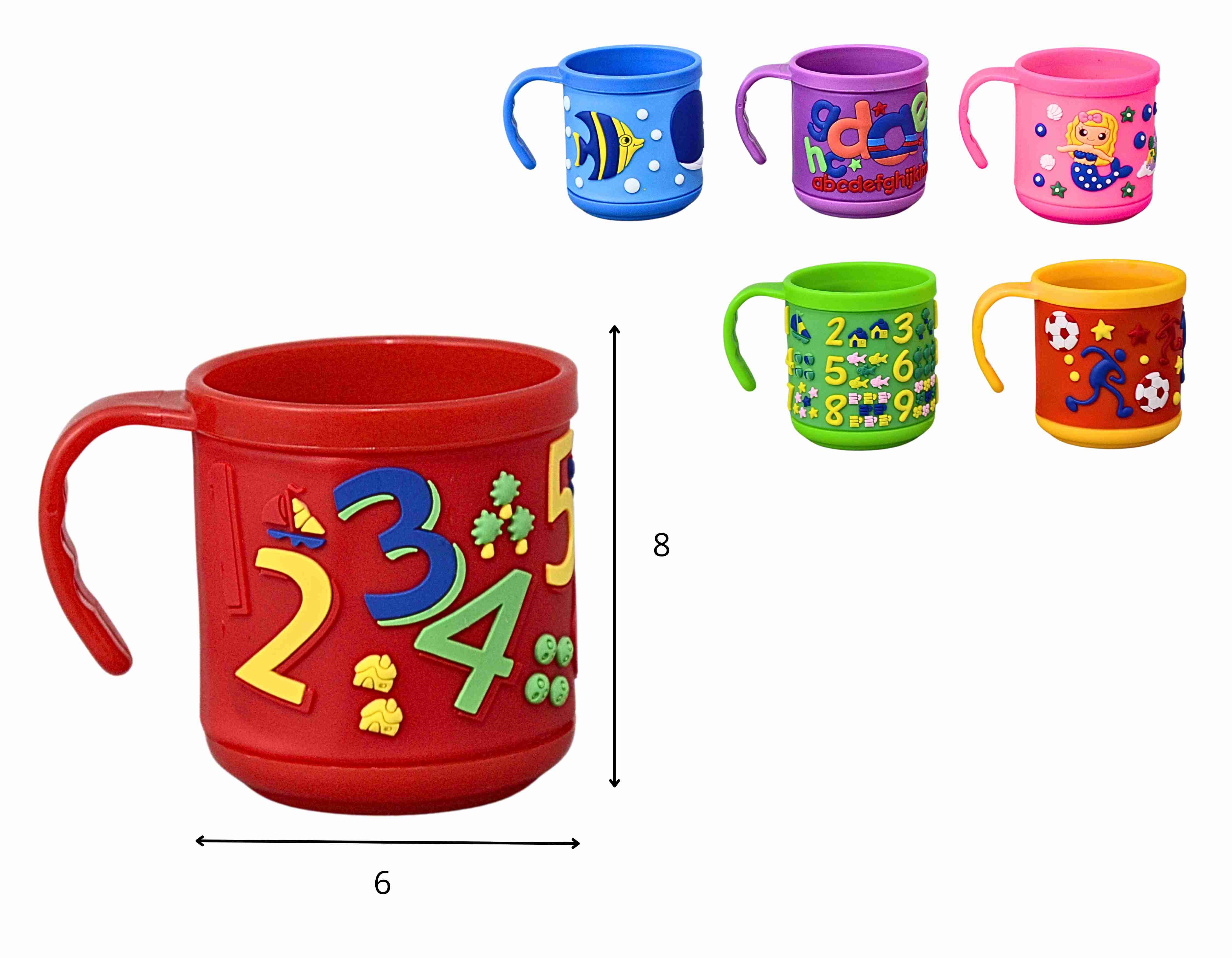 A - CANECA INFANTIL PLASTICO COM ACABAMENTO EMBORRACHADO E MODELOS VARIADOS 220 ML