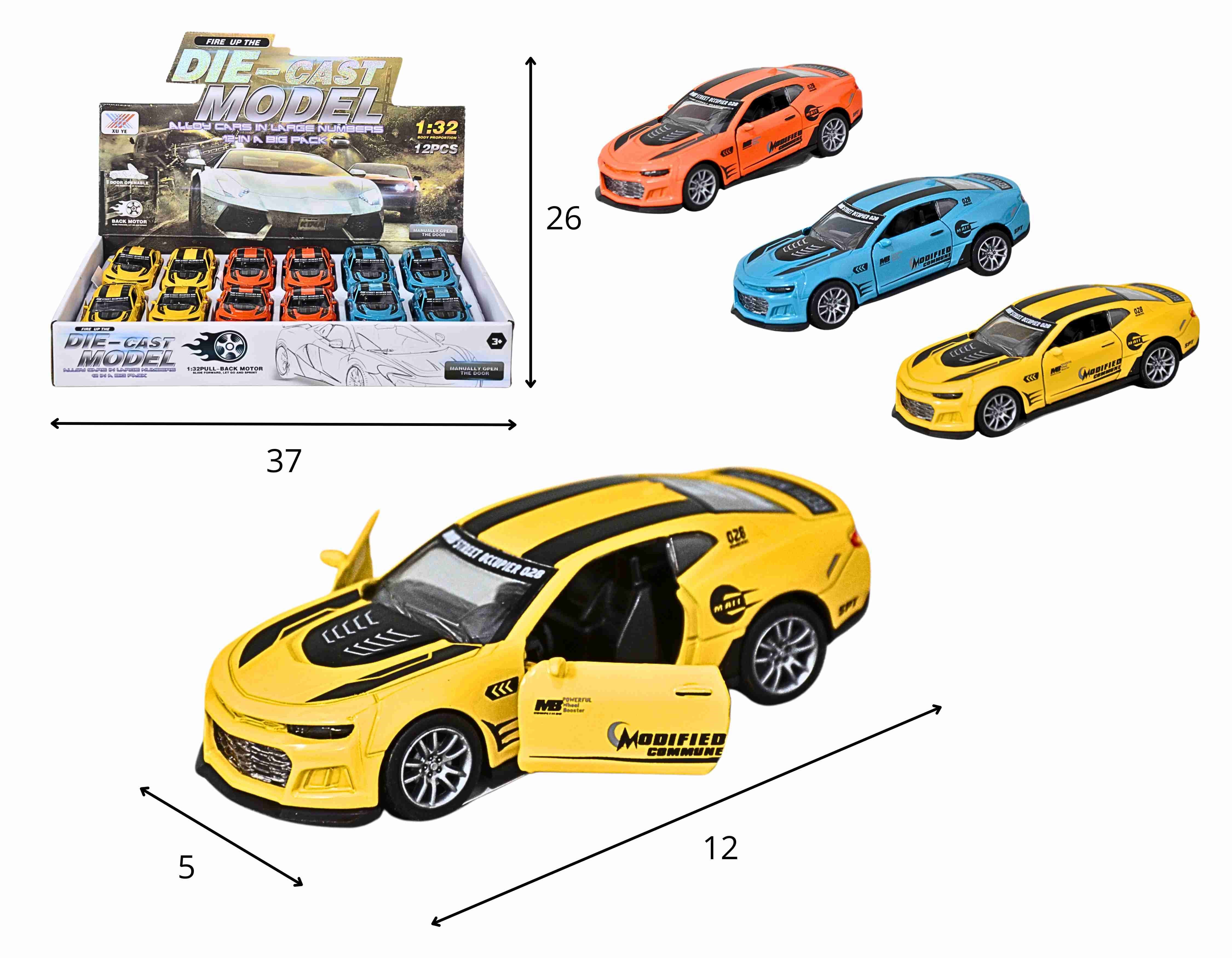 C - KIT COLEÇÃO CARRO METAL NOVO CAMARO Á FRICÇÃO NO DISPLAY COM 12 PEÇAS