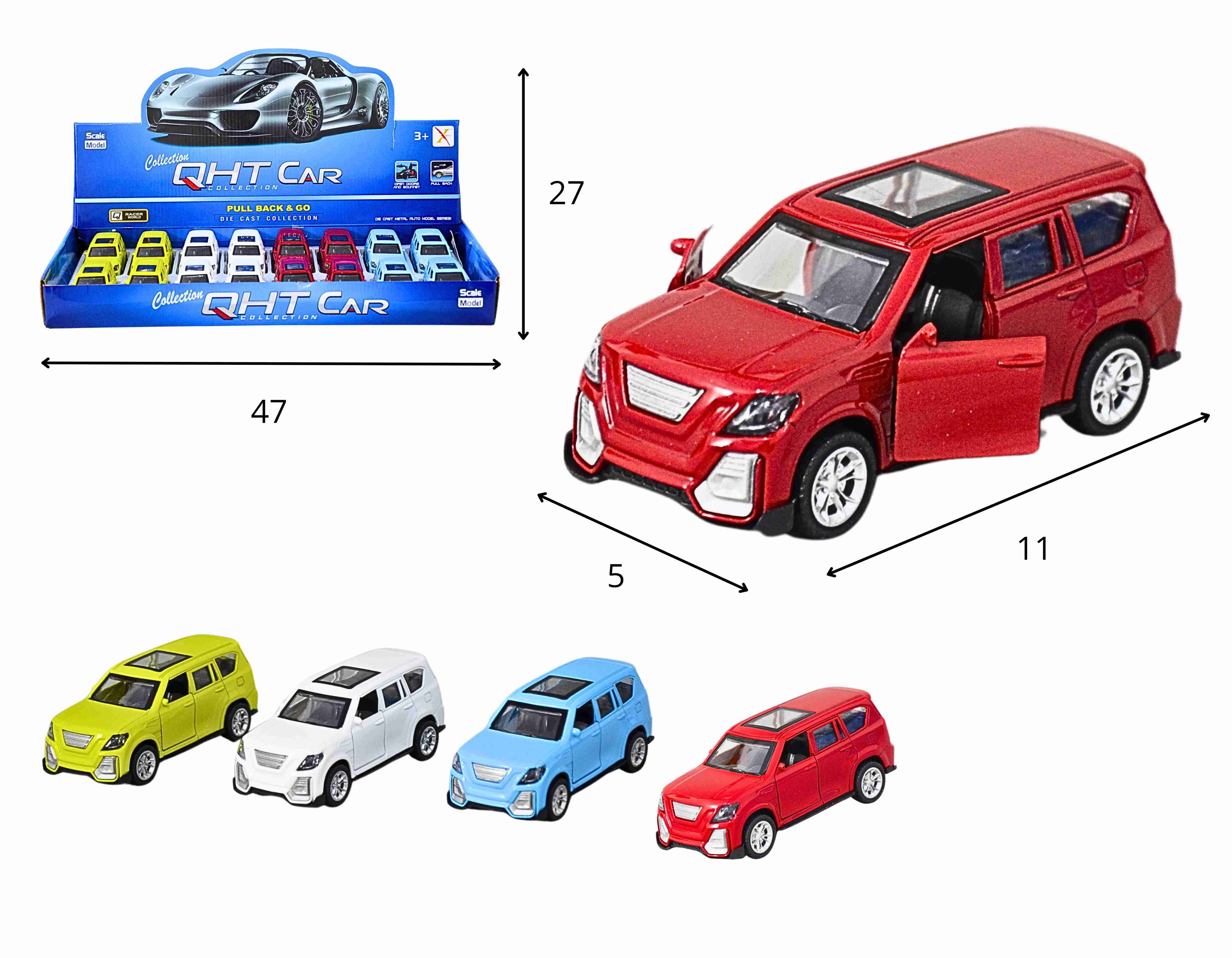 C - KIT COLEÇÃO CARROS SUV DE METAL Á FRICÇÃO COM CORES VARIADAS NO DISPLAY C/ 16 PÇS