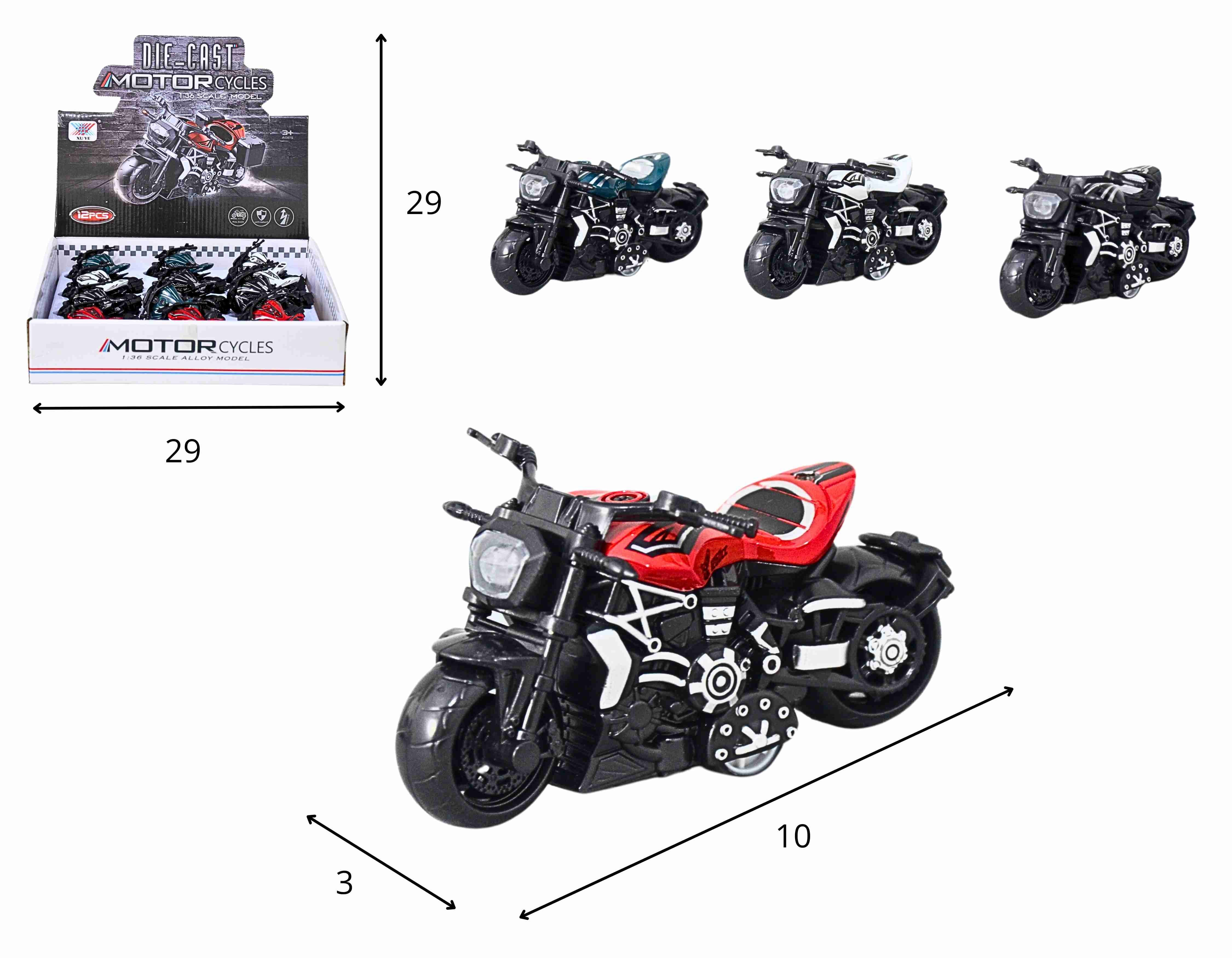 C - KIT COLEÇÃO MINI MOTO NAKED A FRICCAO NO DISPLAY C/ 12 PCS E CORES VARIADAS
